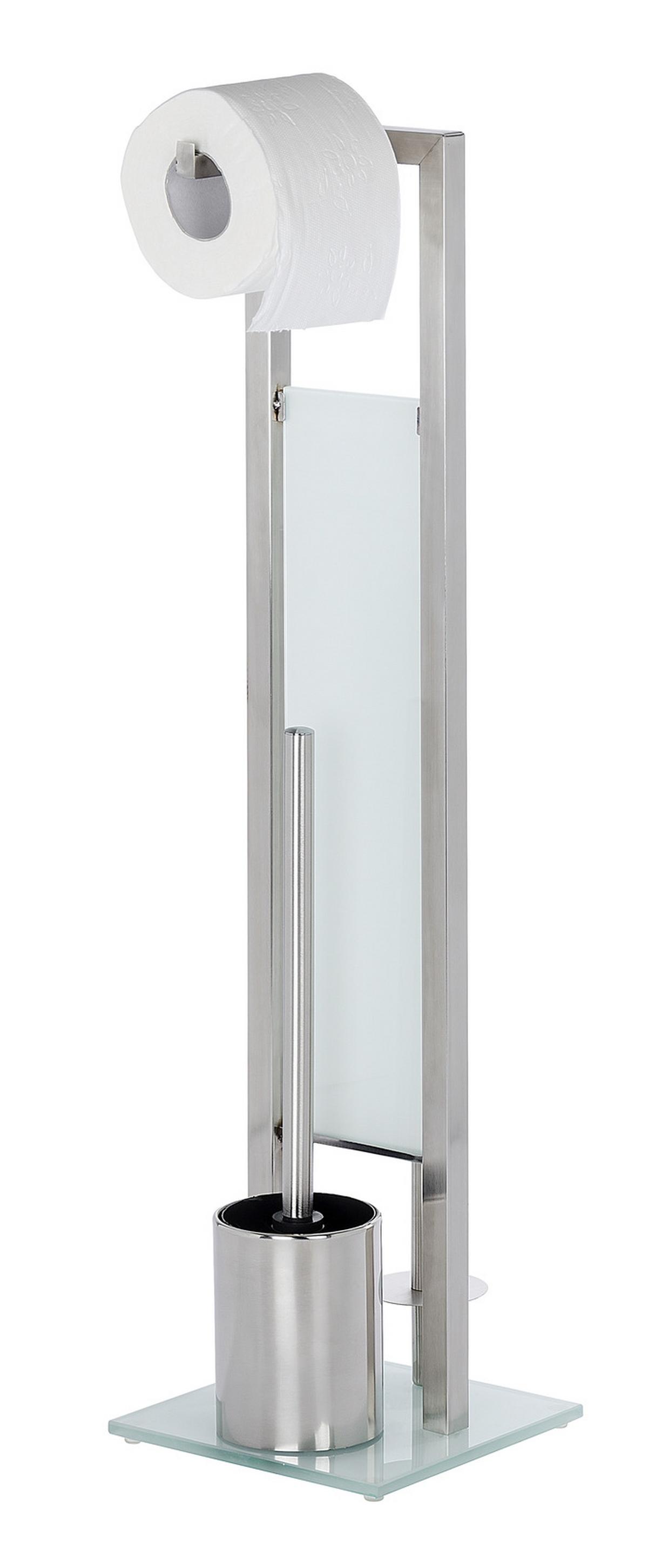 ZESTAW DO WC RIVALTA - kolor stalowy/biały, Design, tworzywo sztuczne/metal (18/70/23cm) - Wenko