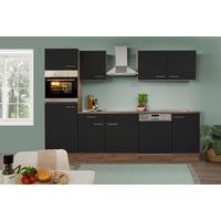 Küchenzeile mit Geräte Schwarz /Eiche Dekor B: ca. 280 cm - Edelstahlfarben/Eichefarben, Design, Holzwerkstoff/Metall (280cm) - Respekta