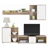 Wohnwand In Eichefarben - Weiss/Alufarben, Konventionell, Glas/Holz (218/190/42cm) - Based