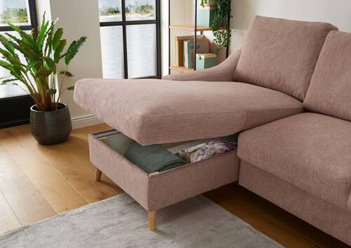 Wohnlandschaft Valentina Dunkelrosa Mikrofaser - Dunkelrosa/Naturfarben, Design, Holz/Textil (150/228cm) - MID.YOU
