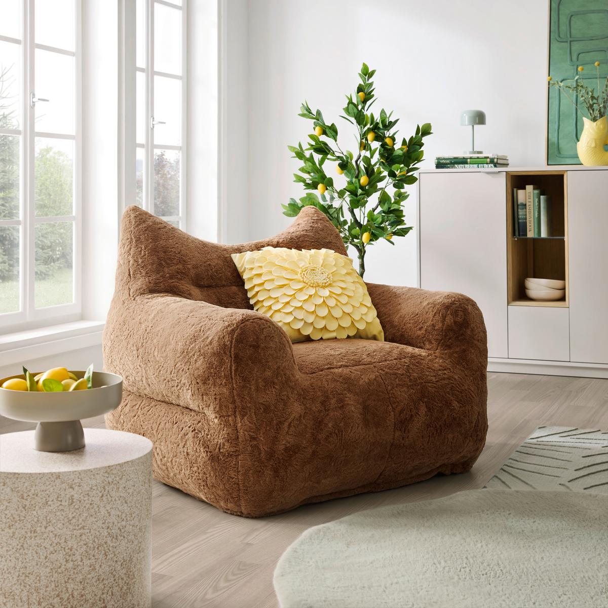 Sessel vakuumkomprimiert Leni Braun Kunstfell - Braun, MODERN, Textil (106/80/92cm) - Mömax