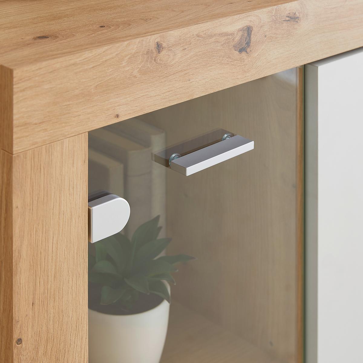 Comodă înaltă CANBERRA - Modern, sticlă/material pe bază de lemn (90/123,1/34,8cm) - Modern Living