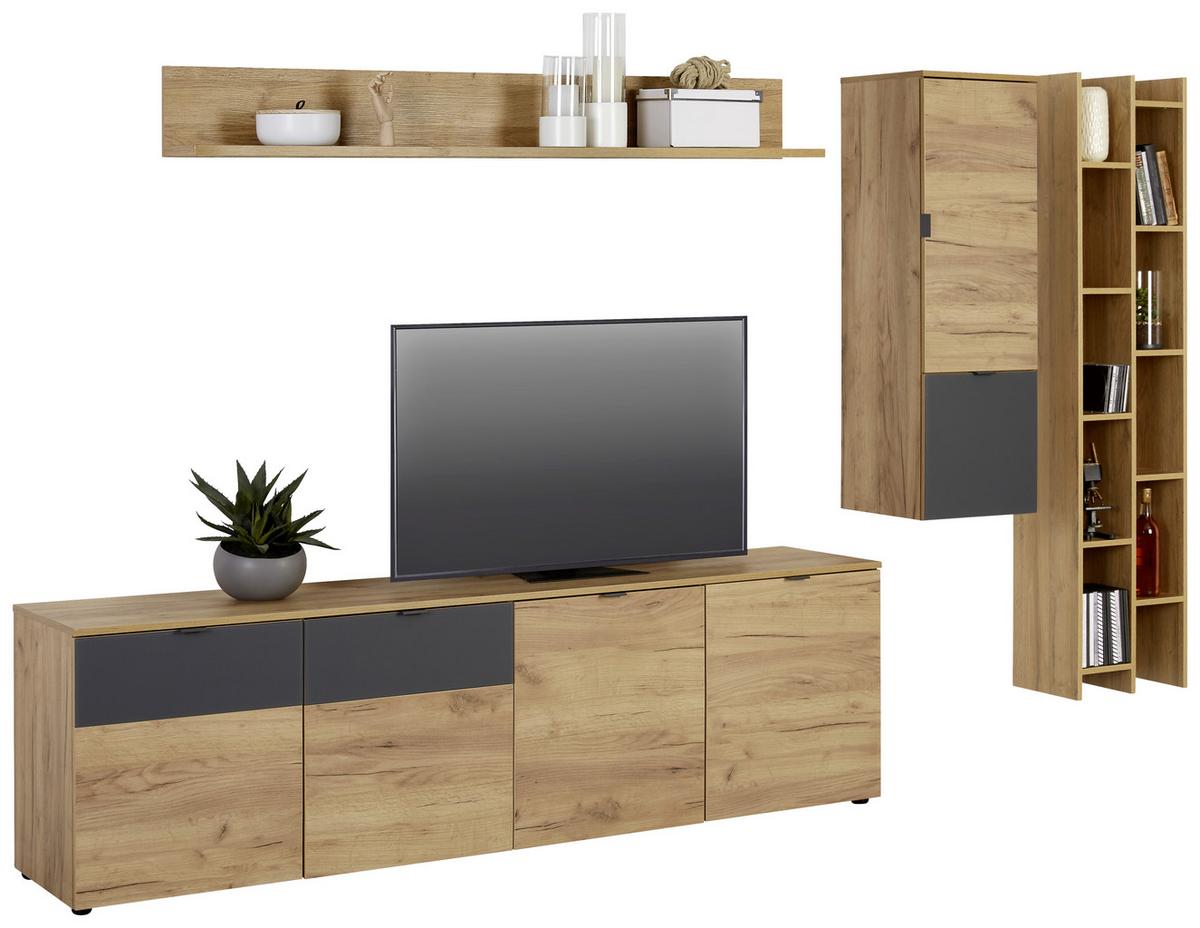 TV-Element in Graphit/Eichefarben - Eichefarben/Graphitfarben, MODERN, Holzwerkstoff/Metall (193/57/41cm) - Premium Living