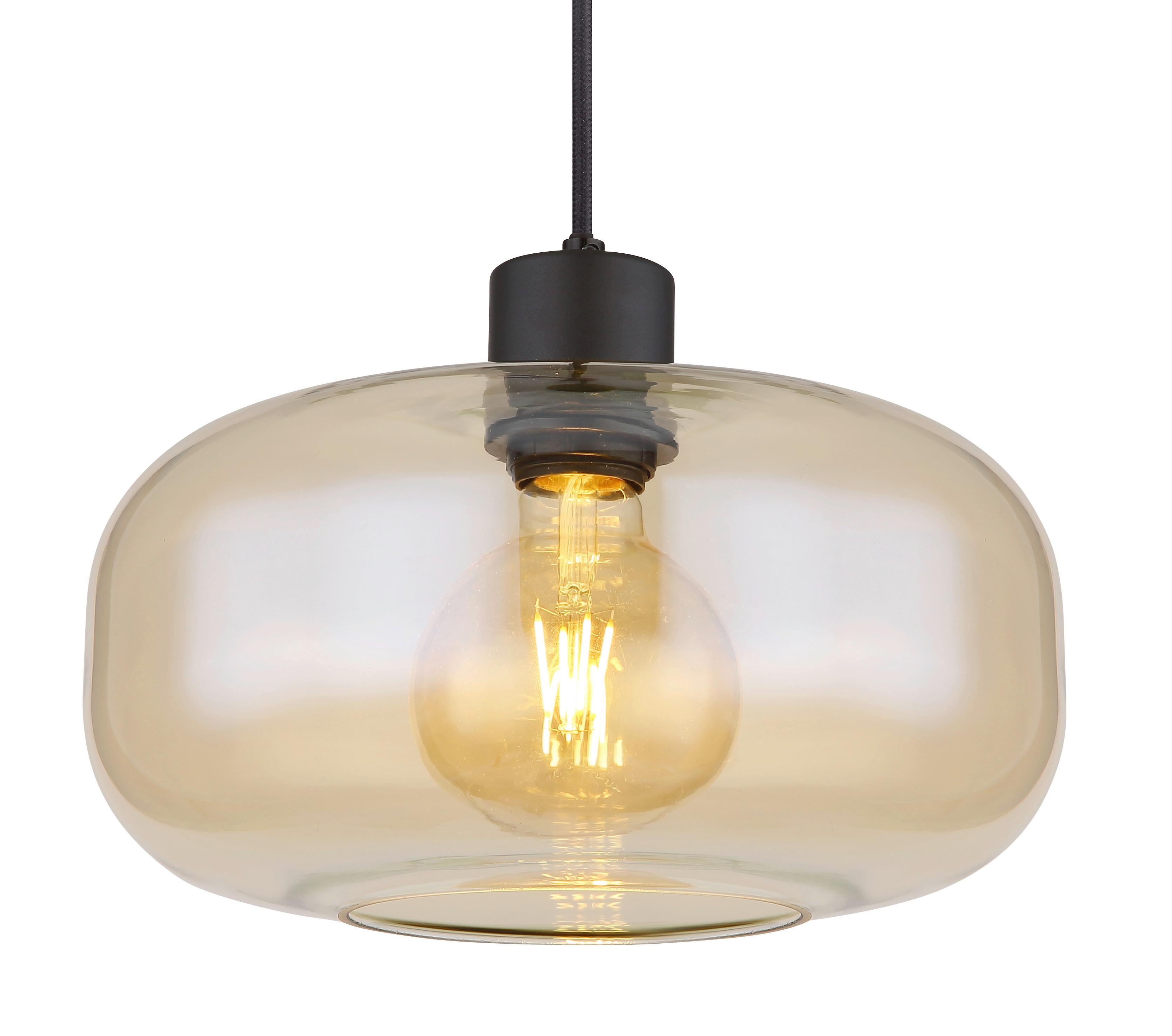 Hängeleuchte Zirlop in Schwarz/Bernsteinf. max. 40 W - Bernsteinfarben/Schwarz, MODERN, Glas/Metall (28/120cm) - Mömax