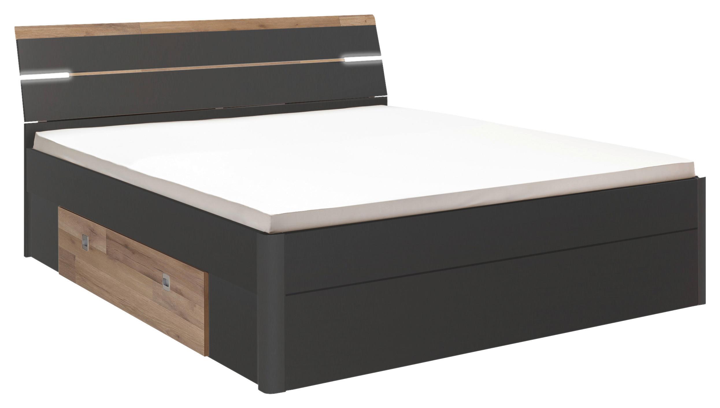 Postelja Mars, S Predali, 180x200 - črna/barve hrasta, Konvencionalno, umetna masa/leseni material (180/200cm) - MID.YOU