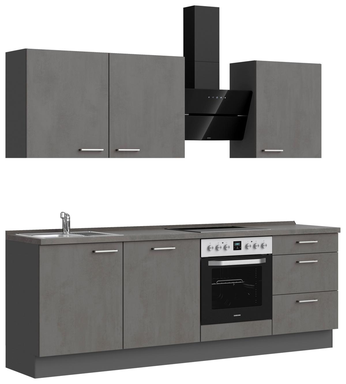 Küchenblock Riva High m. Geräten Schieferfarben - Schieferfarben/Edelstahlfarben, MODERN, Holzwerkstoff/Metall (240cm) - Nobilia