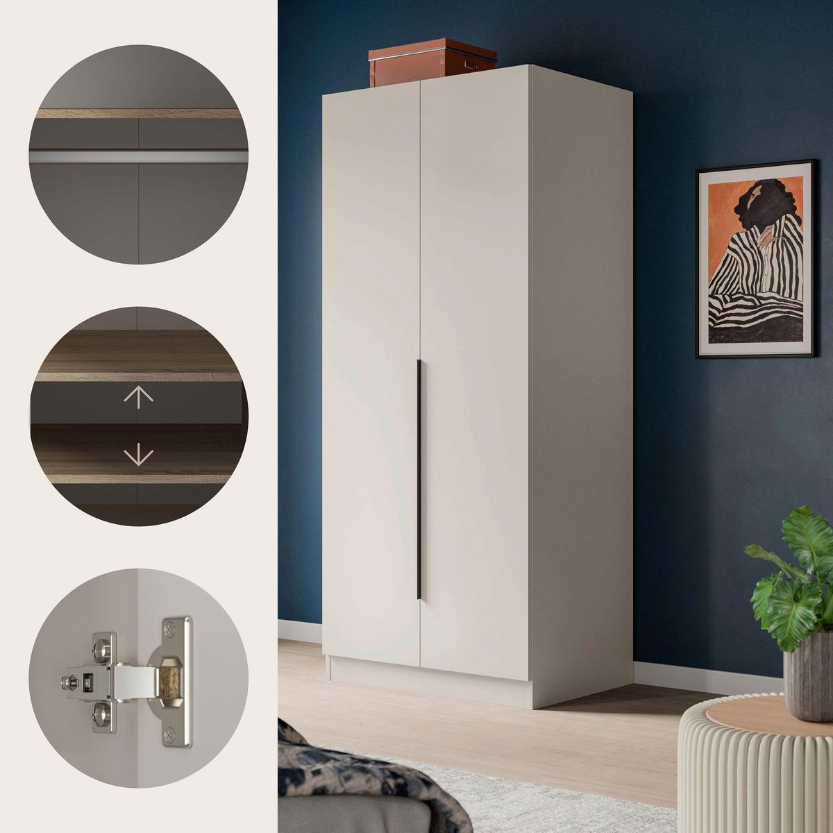 Drehtürenschrank Kopenhagen Kaschmir - Kaschmir/Schwarz, MODERN, Holzwerkstoff/Kunststoff (80/181/52cm) - Livetastic