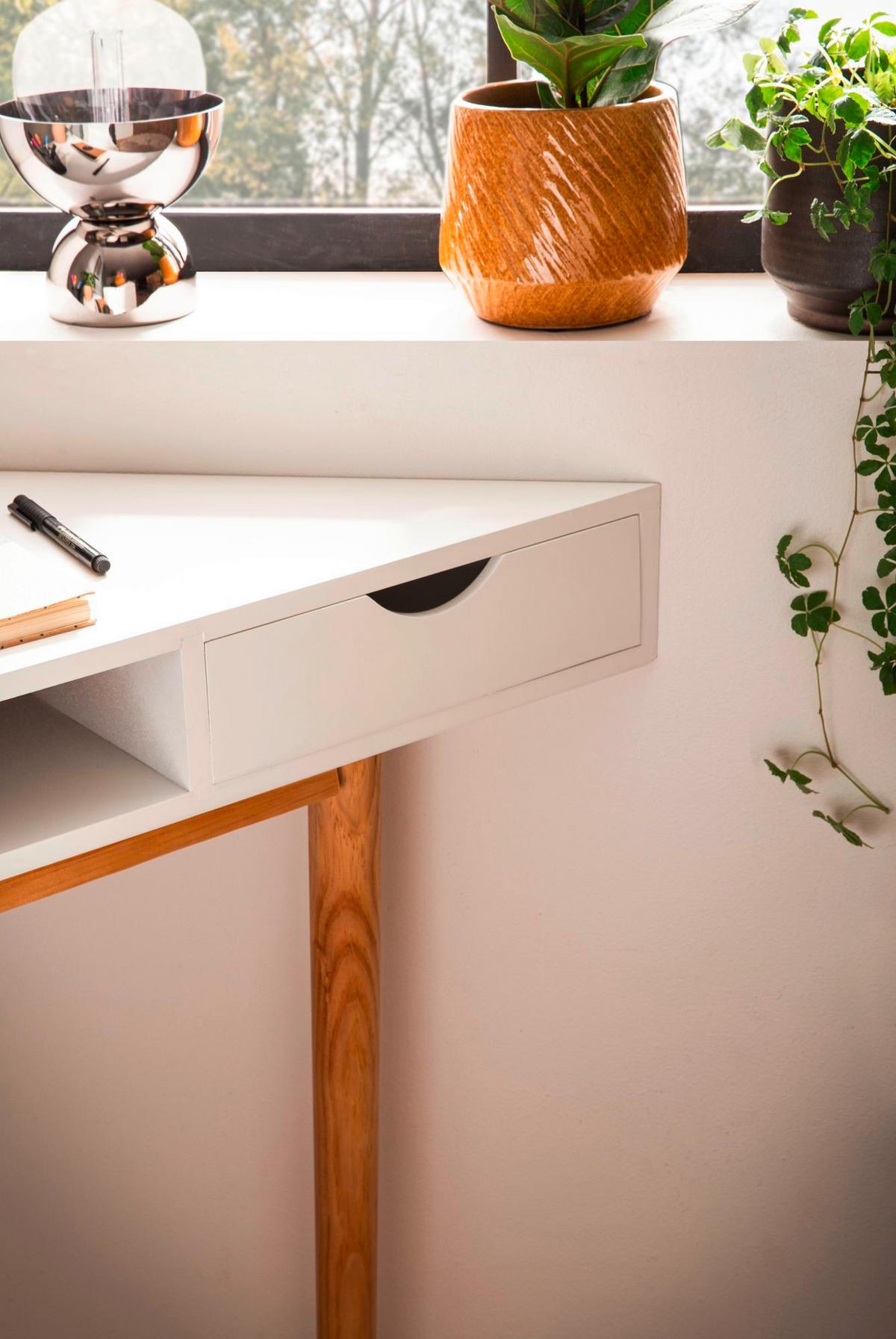 ECKSCHREIBTISCH WL7.219 - Weiss/Eichefarben, Design, Holz/Holzwerkstoff (80/80/78cm) - Livetastic