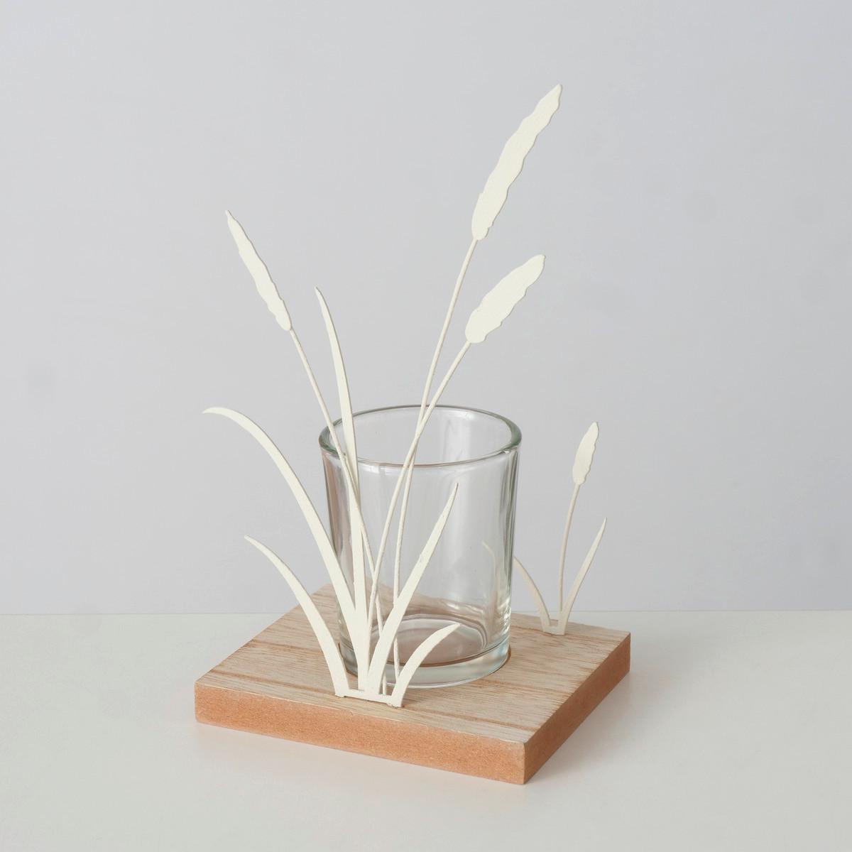 Windlicht Nolani II Creme - Creme, KONVENTIONELL, Glas/Holzwerkstoff (10/8/18,5cm) - Mömax