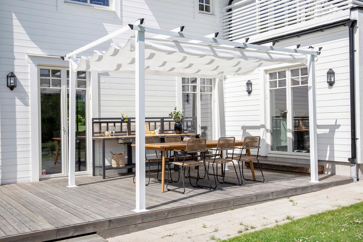 Pergola Lazio ca. 345x246x395 cm Weiß - KONVENTIONELL, Textil (345/246/395cm) - Gardenson