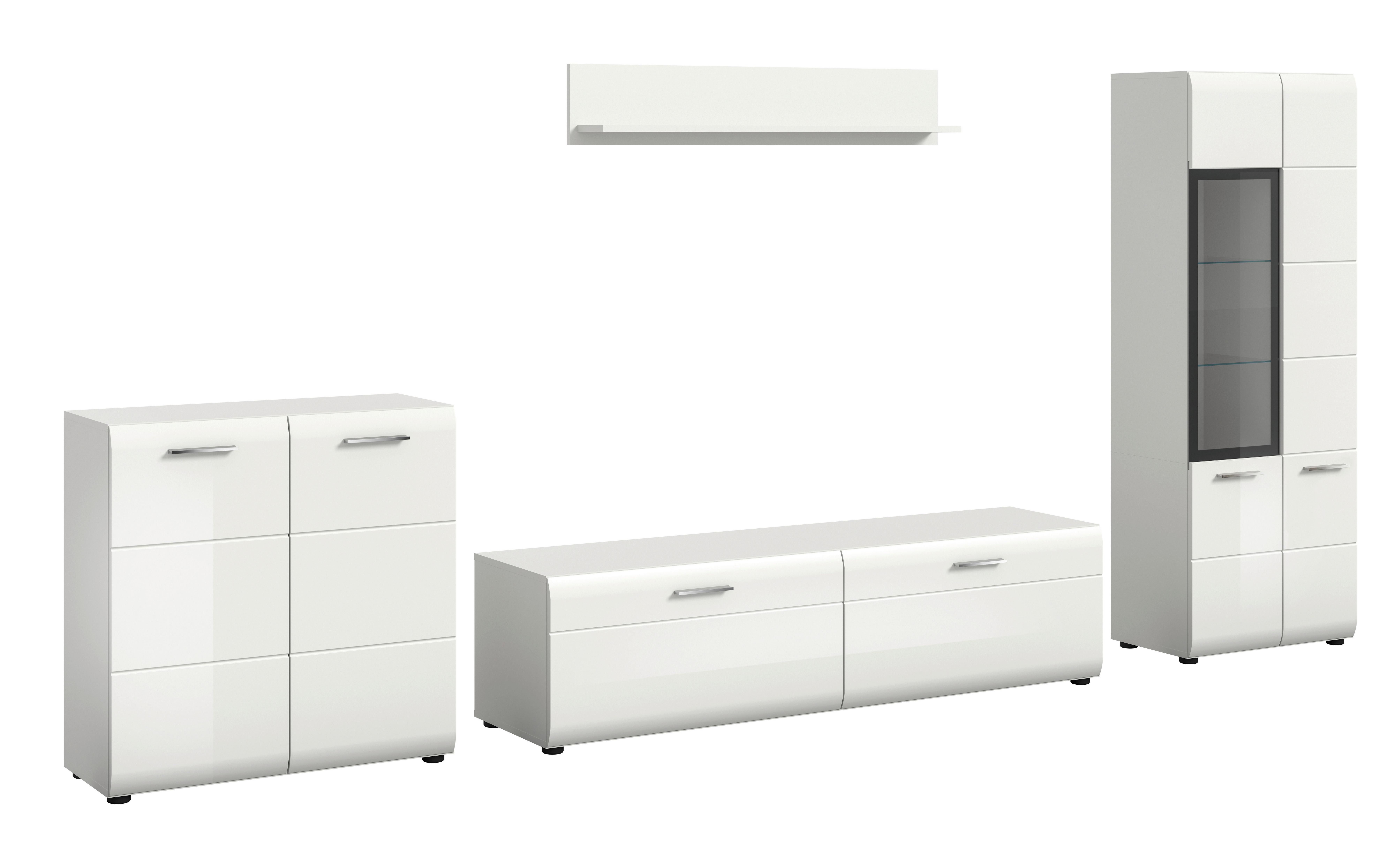 Dnevni Regal Ice, Bela Visok Sijaj, 4-Delni - srebrne barve/črna, Design, umetna masa/leseni material (315/160/41cm) - Livetastic