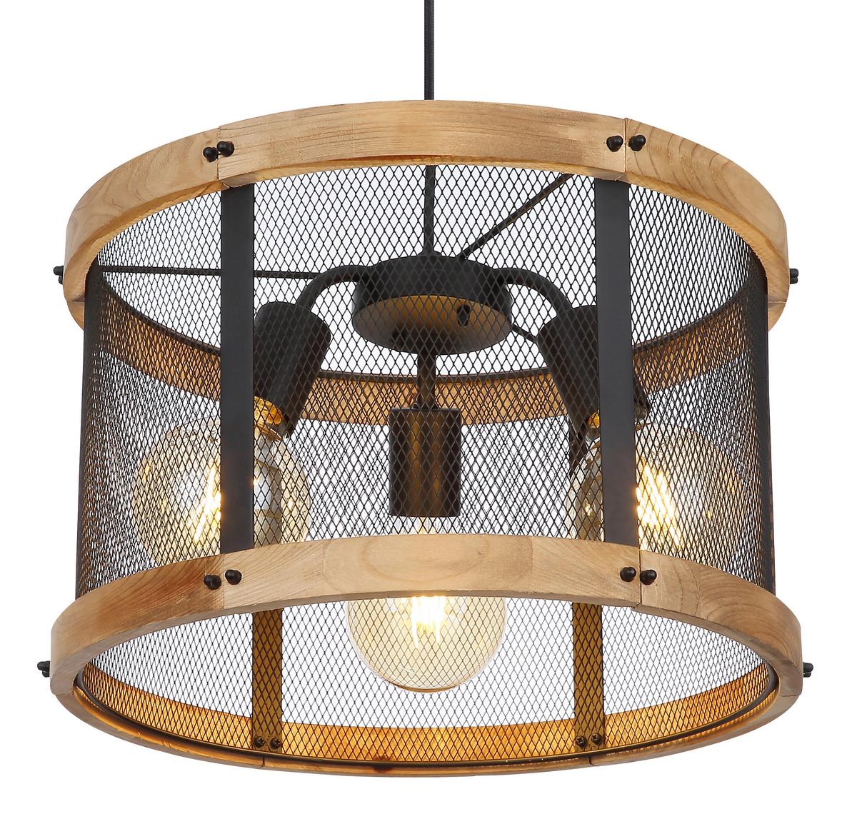 Hängeleuchte 15661H1 in Dunkelbraun max. 40 Watt - Dunkelbraun/Schwarz, Natur, Holz/Metall (40/120cm) - Globo