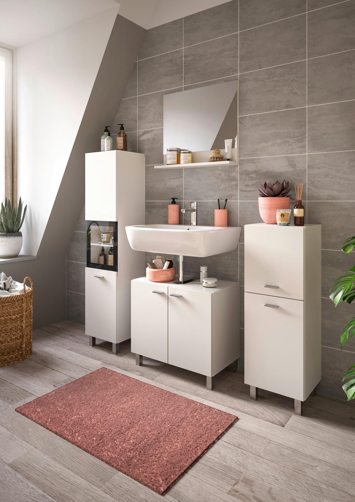 Badezimmer Boston 4-tlg. ca. 117 cm Weiß - Silberfarben/Weiß, MODERN, Glas/Holzwerkstoff (117cm) - MID.YOU