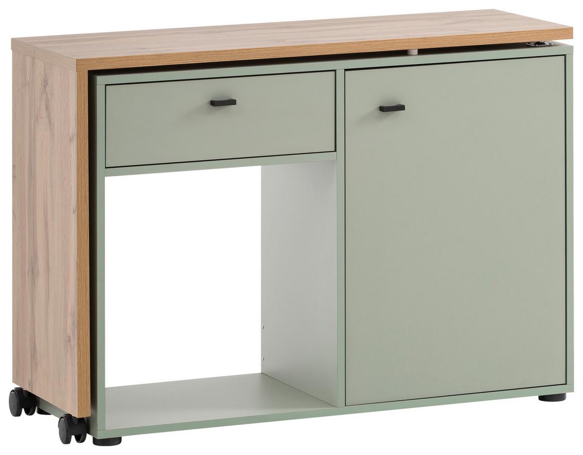 Schreibtisch Tiny Working Grün/Eichefarben - Eichefarben/Schwarz, MODERN, Holzwerkstoff/Kunststoff (104,6/75,3/39cm) - MID.YOU