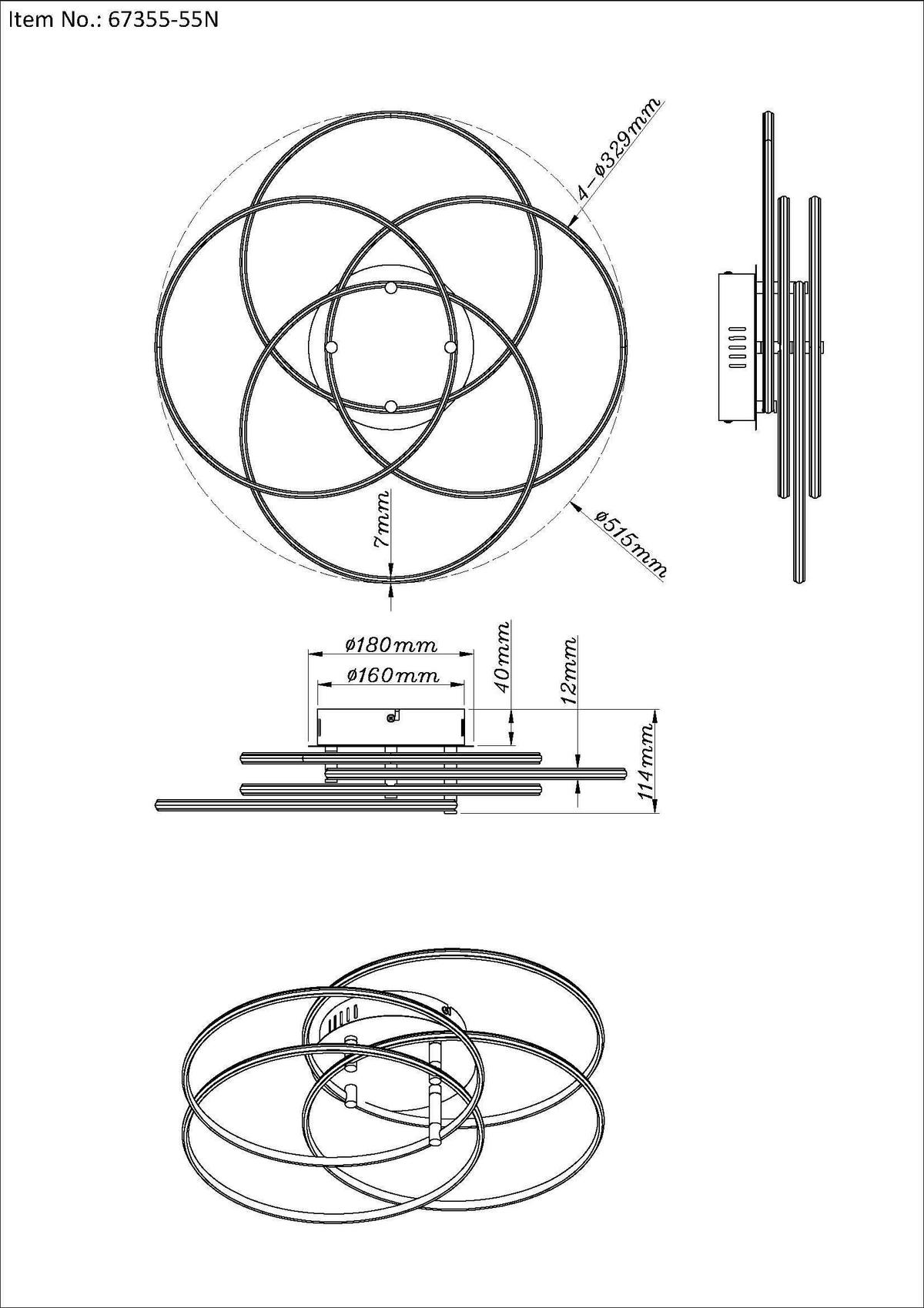 LED-DECKENLEUCHTE 67355-55N KOMBOS - Weiss/Nickelfarben, Design, Kunststoff/Metall (51,5/11,4cm) - Globo