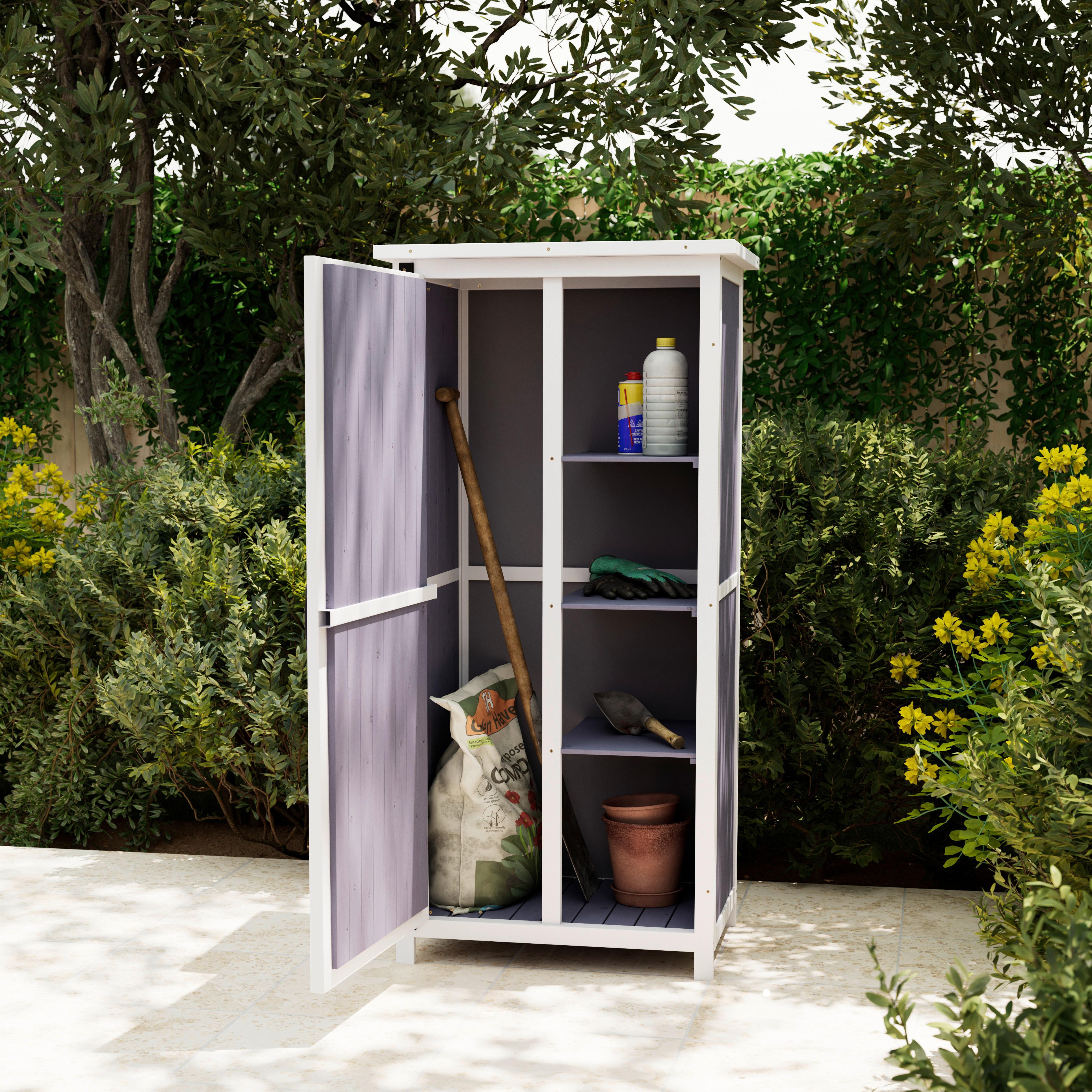 Gartenschrank Nella Grau/Weiß Echtholz - Weiß/Grau, MODERN, Holz (69,5/52/142,5cm) - Bessagi Garden