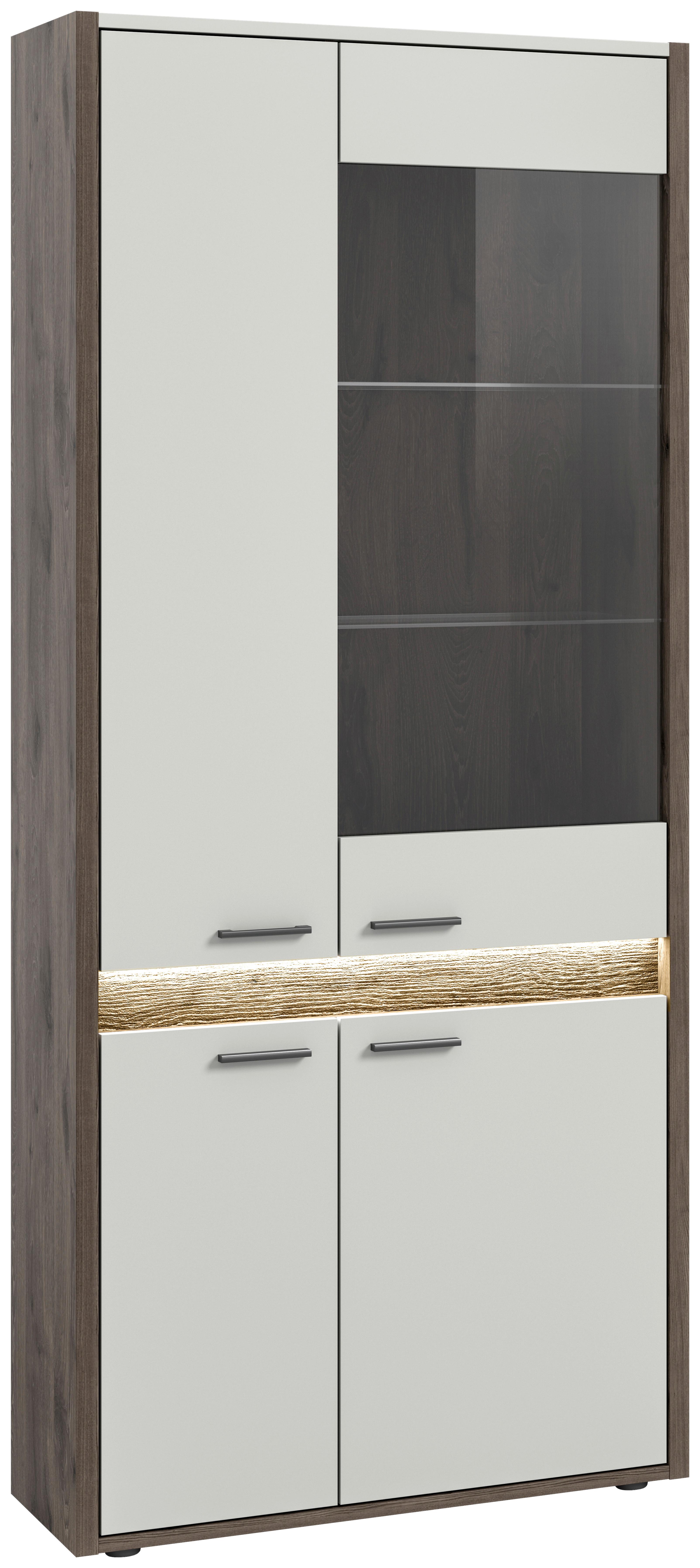 Vitrine Falcona Eiche dunkel /Grau ca. 82x198 cm - Design, Glas/Holzwerkstoff (82/198/37cm) - MID.YOU