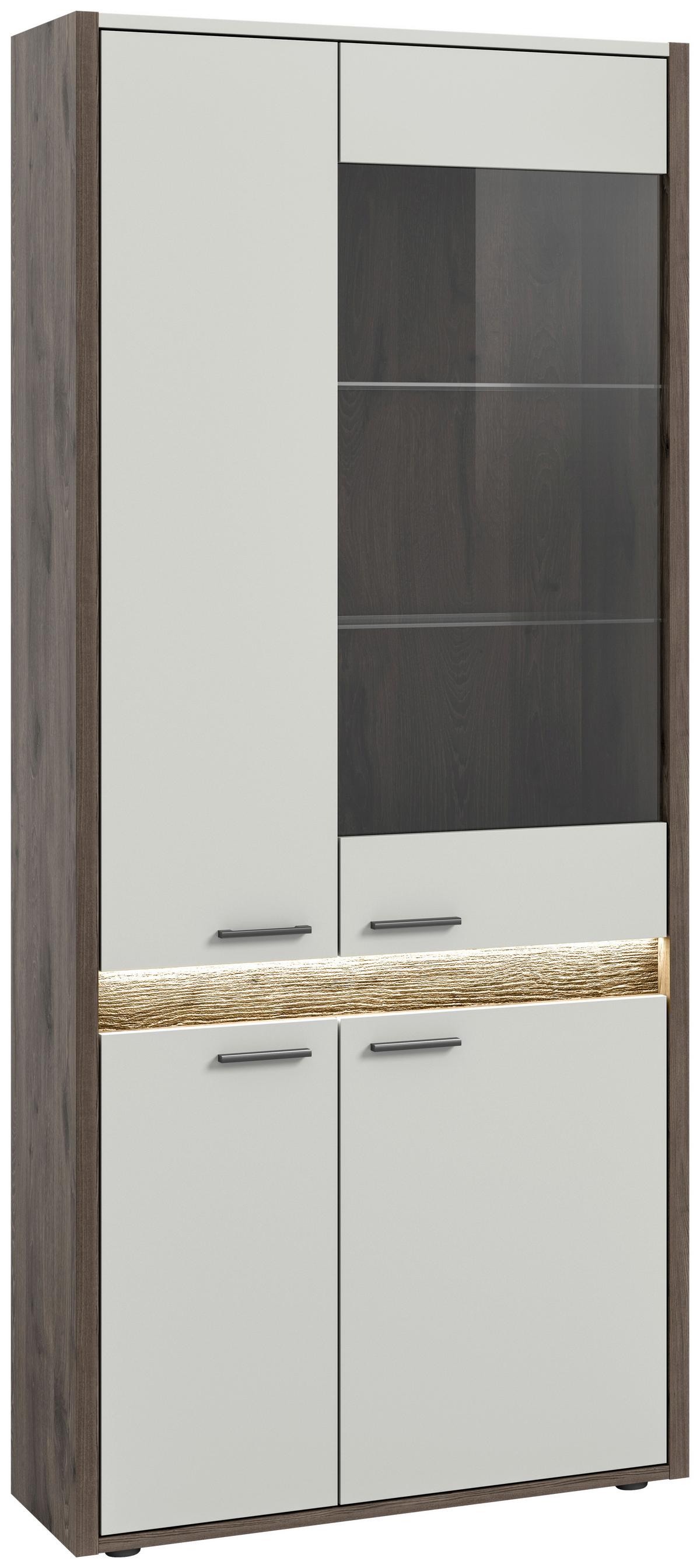 Vitrine Falcona Eiche dunkel /Grau ca. 82x198 cm - Design, Glas/Holzwerkstoff (82/198/37cm) - MID.YOU