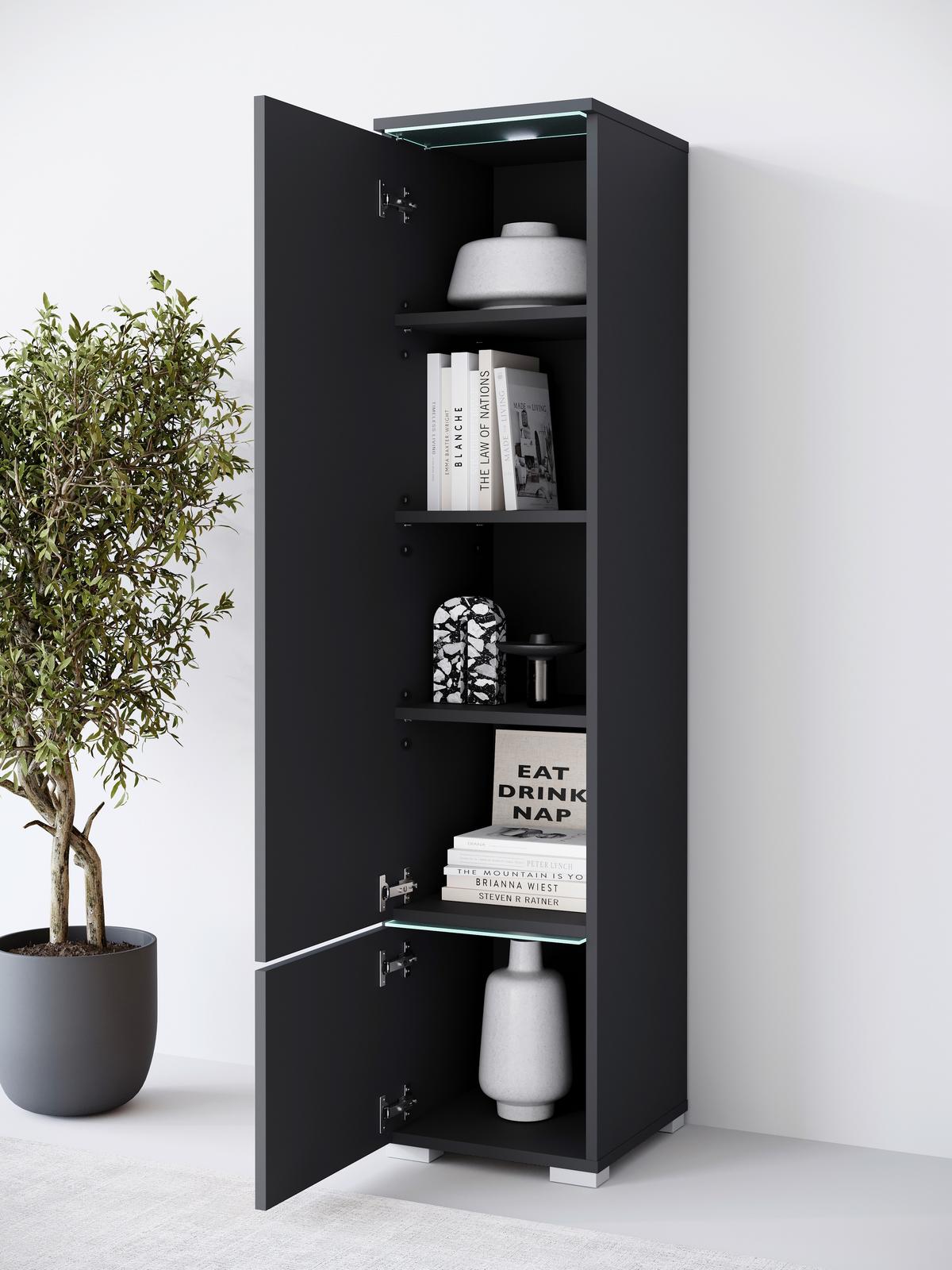 Visoka Omara Vera 001, Mat Črna - črna/siva, Design, umetna masa/leseni material (30/130/33cm) - Livetastic