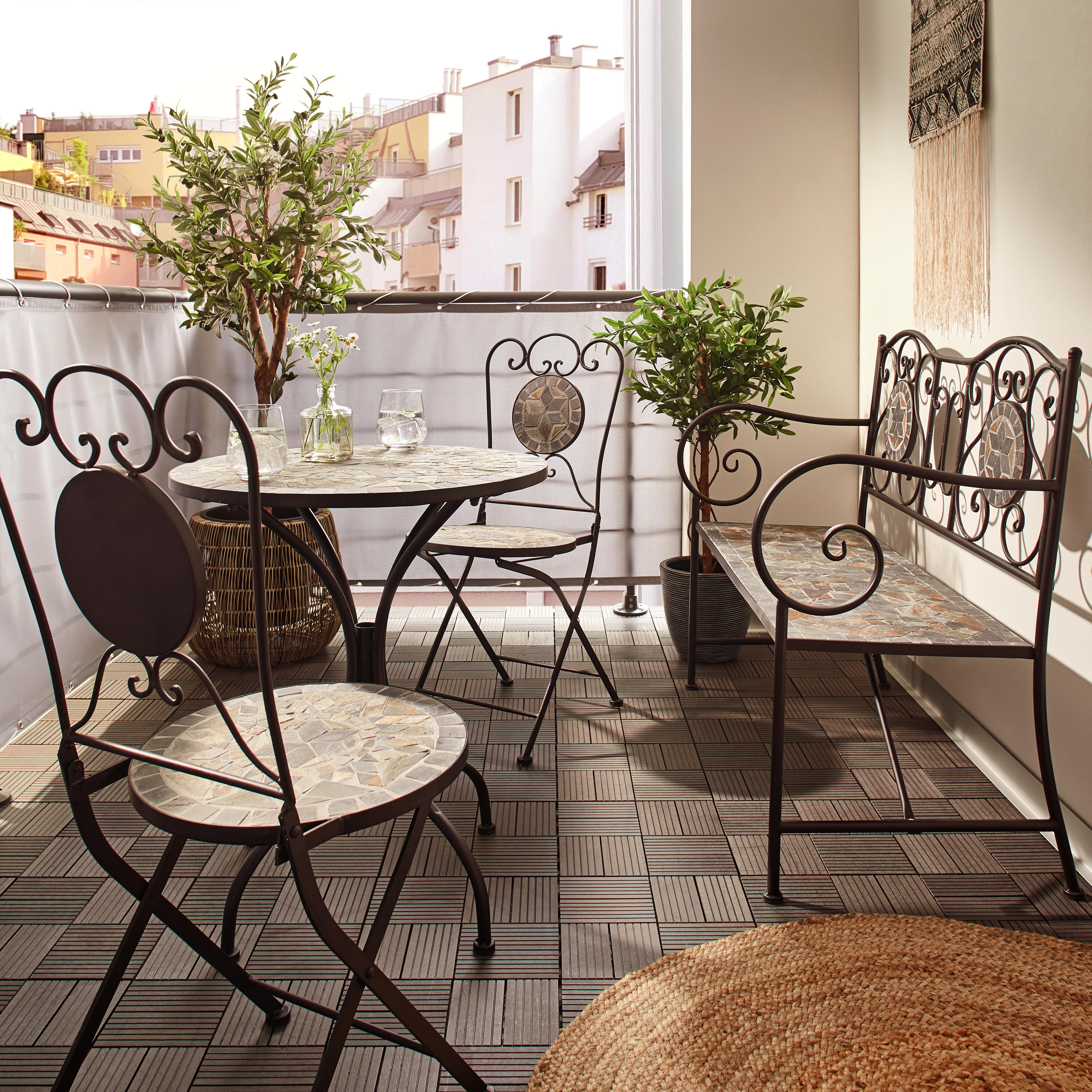 Gartenbank Grace in Steinmosaik - Hellgrau/Schwarz, Kunststoff/Metall (108/55/92cm) - Mömax modern living