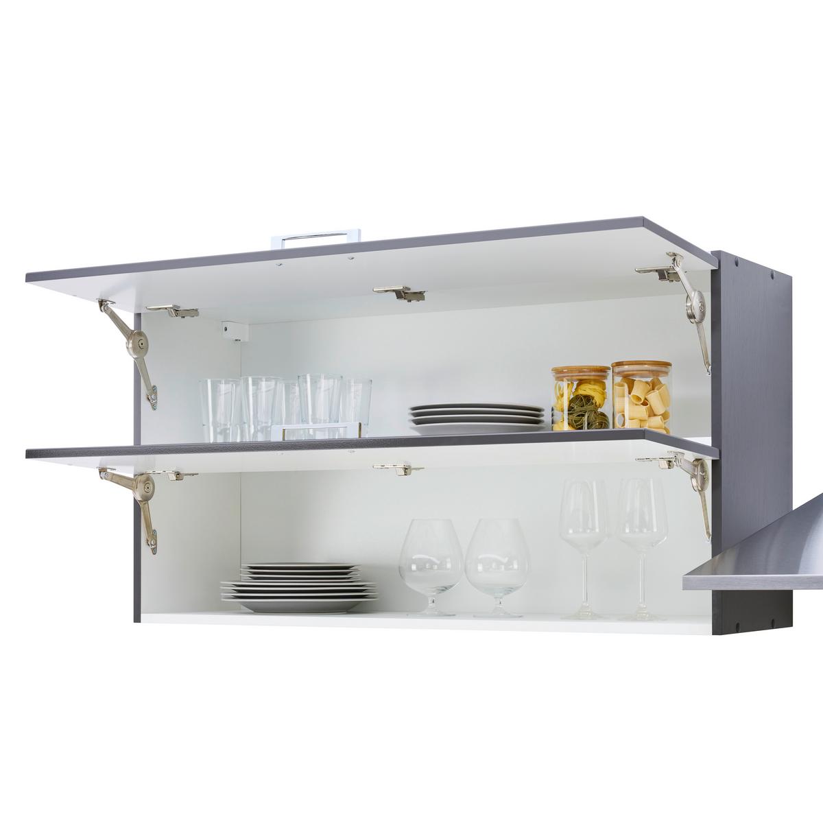 Küchenblock Mailand Anthrazit inkl. E-Geräte - Chromfarben/Eichefarben, MODERN, Holzwerkstoff/Metall (220cm) - Held