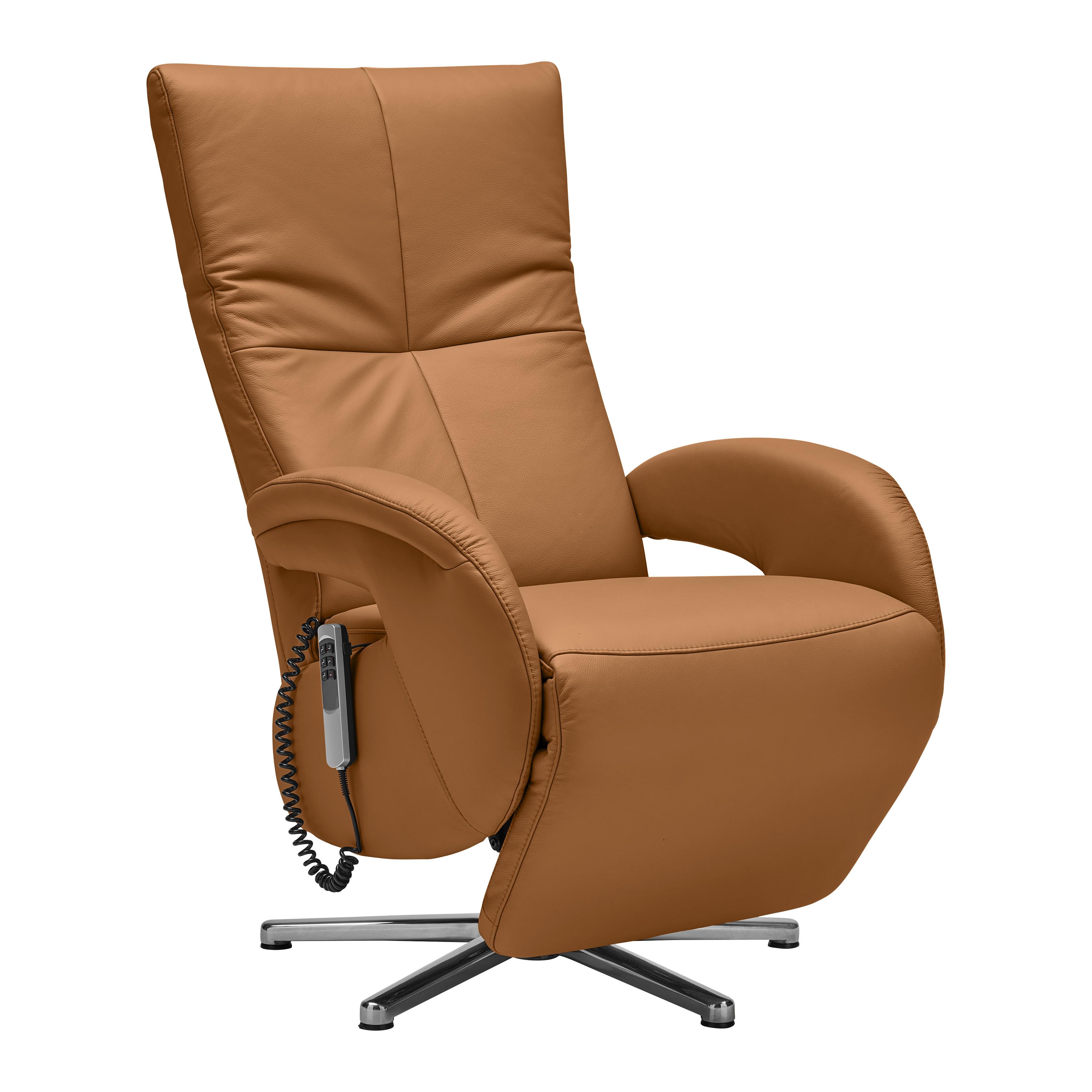 Relaxsessel Sitting 2 Dunkelorange - Chromfarben/Dunkelorange, MODERN, Leder (70/111/80cm) - Premium Living