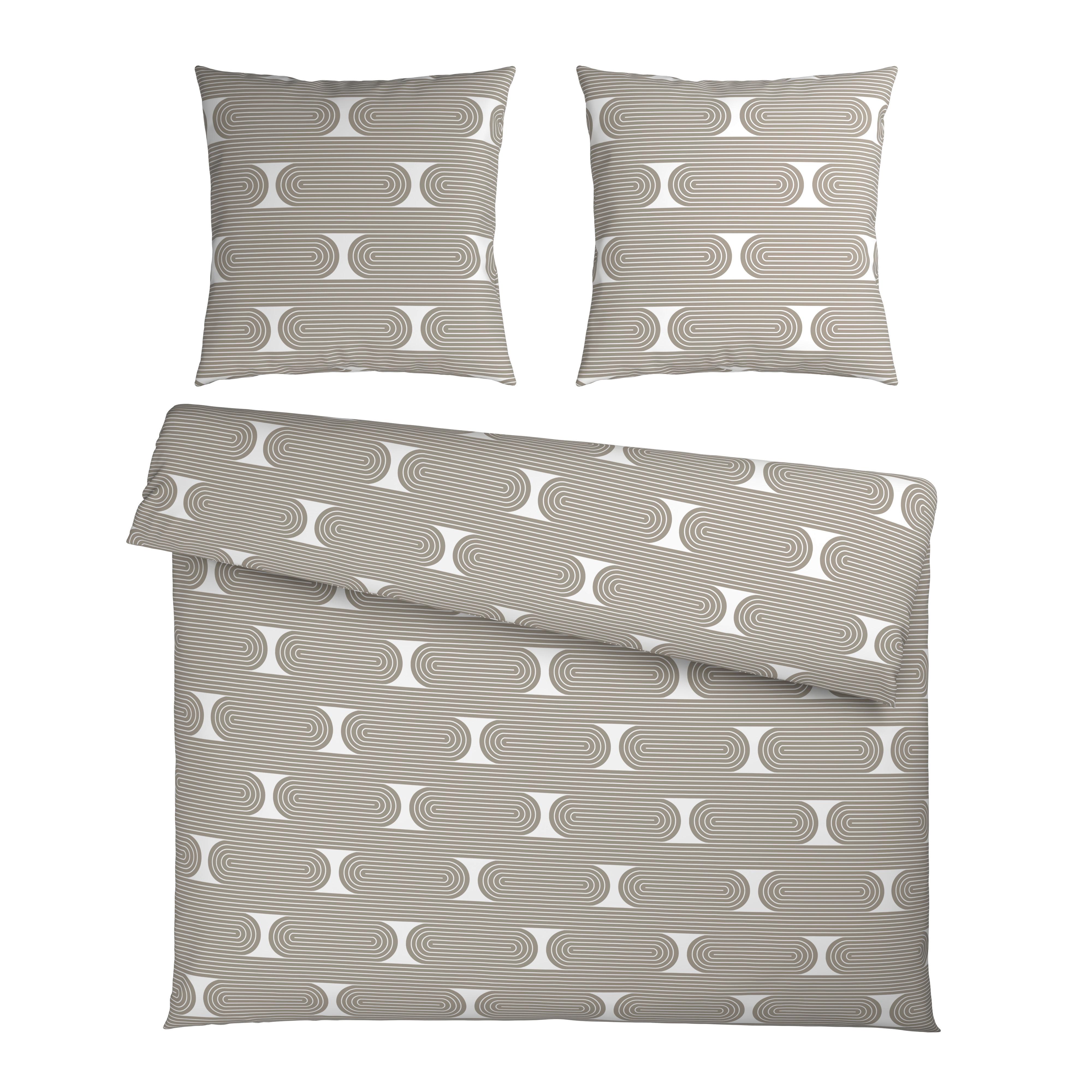 Bettwäsche Retro XXL Weiß/Graubraun ca. 200x200cm - Graubraun/Weiß, MODERN, Textil (200/200cm) - Mömax