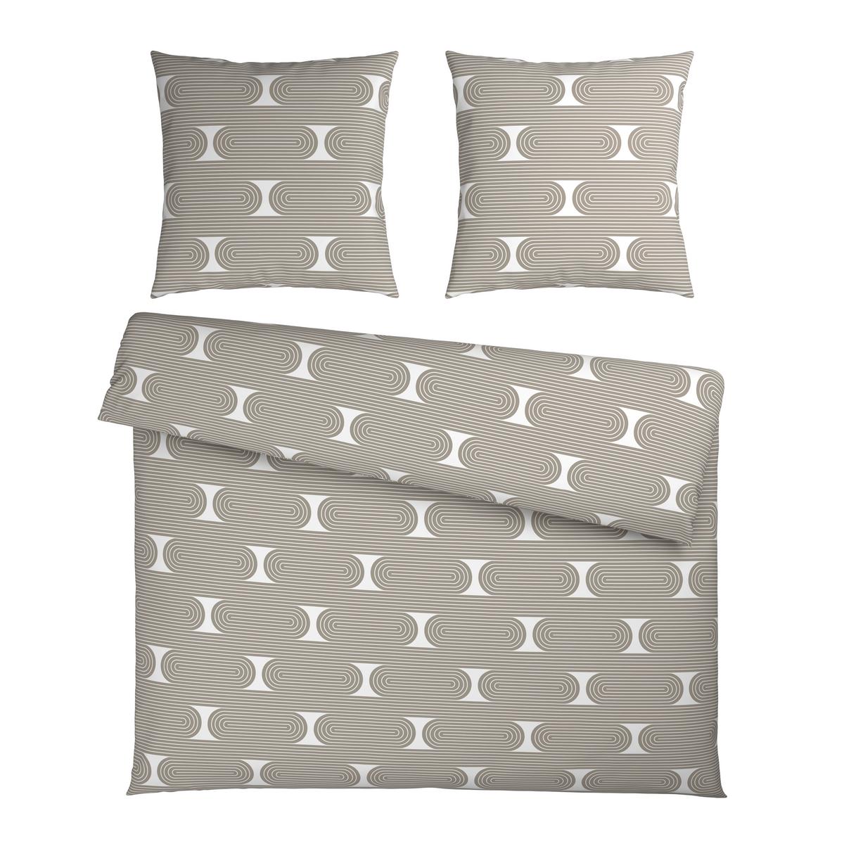Bettwäsche Retro XXL Weiß/Graubraun ca. 200x200cm - Graubraun/Weiß, MODERN, Textil (200/200cm) - Mömax