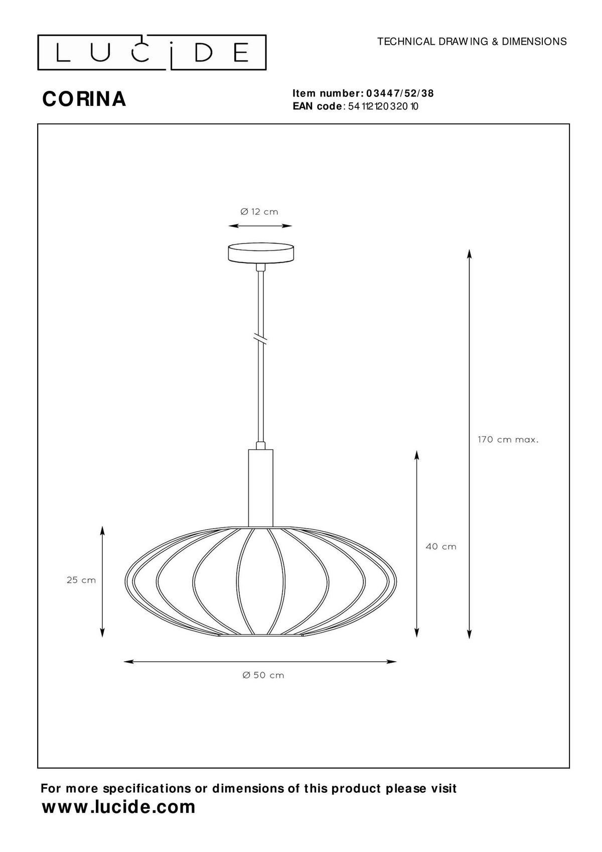 LAMPA ZWIESZANA 03447/52/38 CORINA - Trend (50/50/170cm) - Lucide