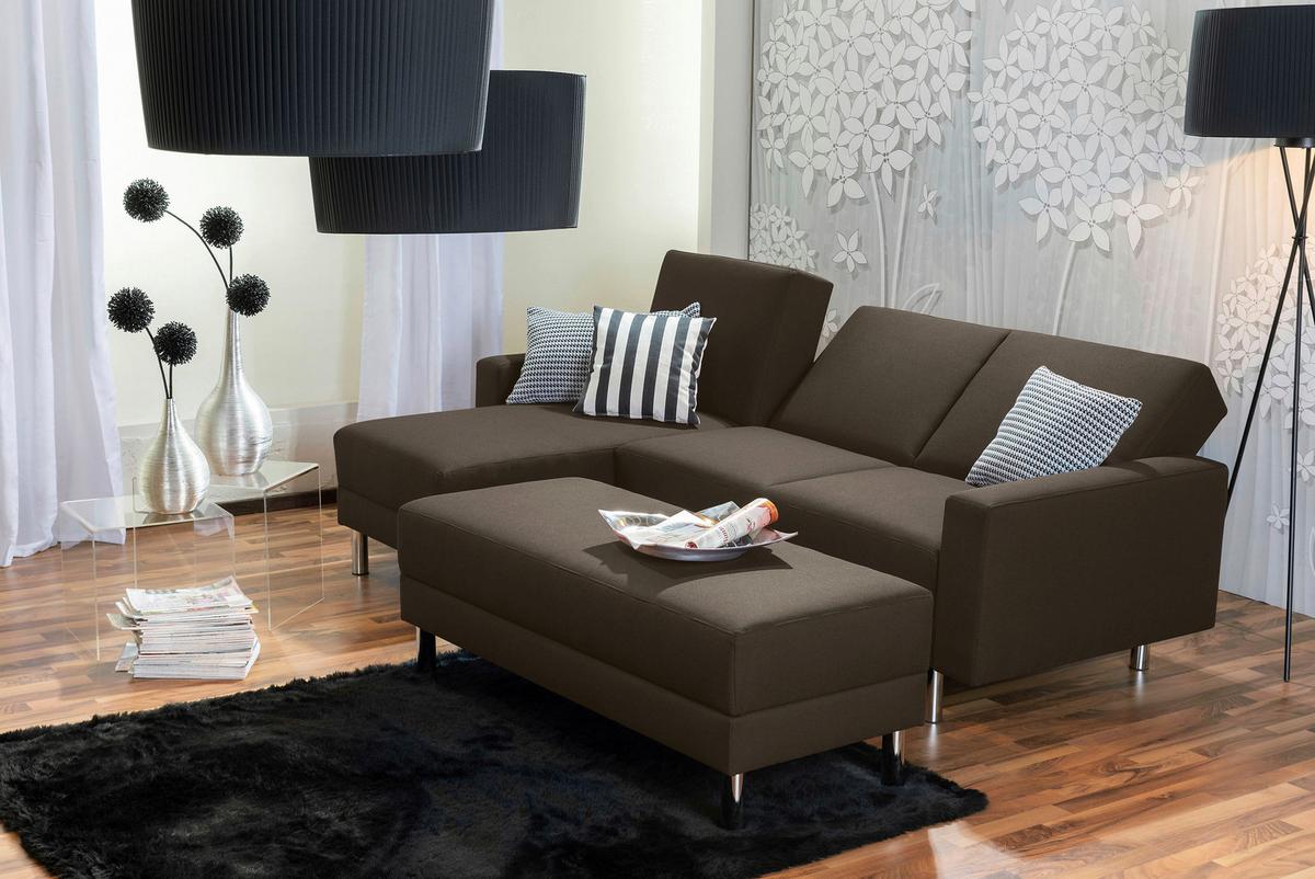 ECKSCHLAFSOFA JUST FASHION - Chromfarben/Braun, KONVENTIONELL, Textil/Metall (152/230cm) - Max Winzer