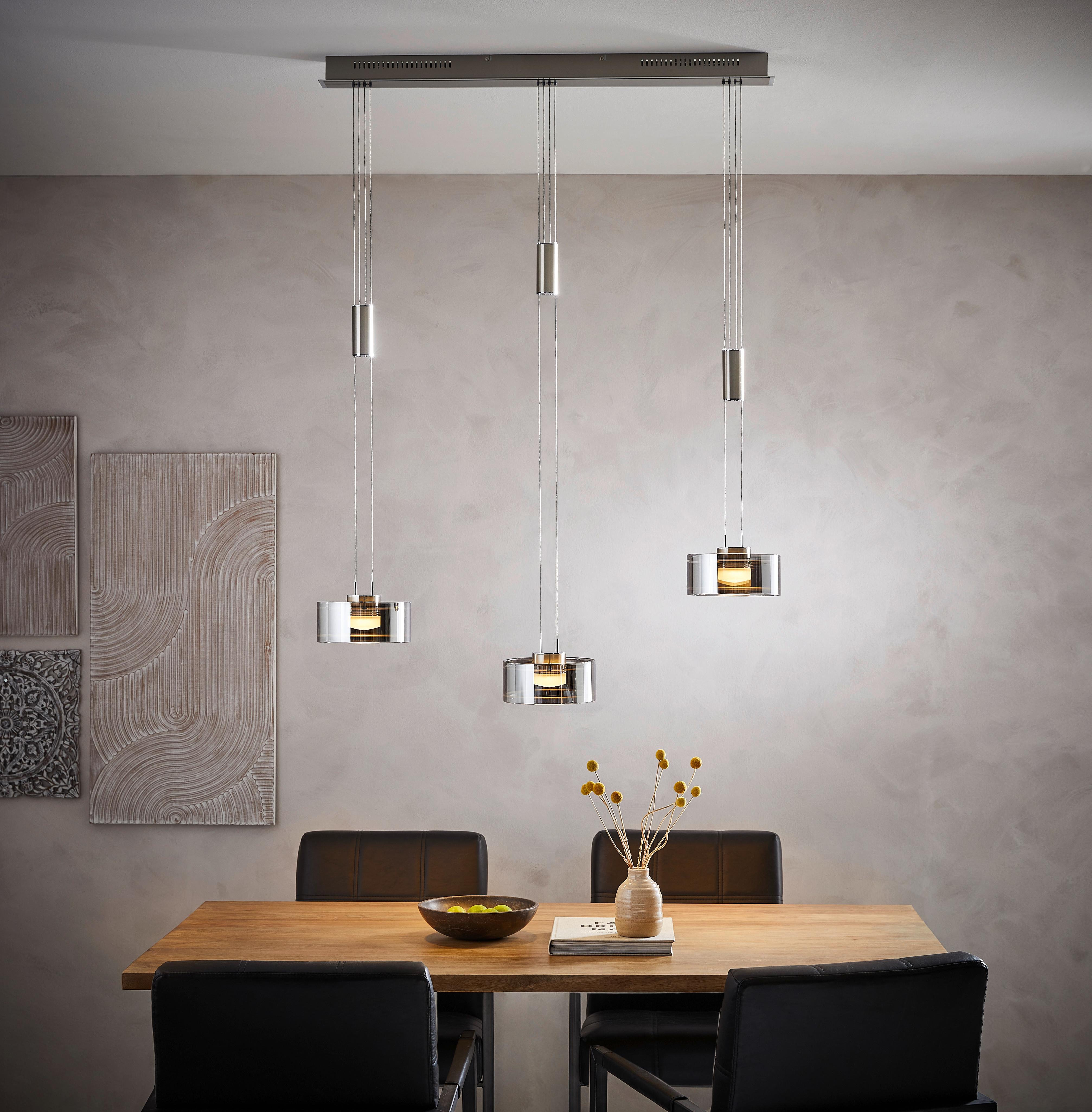 LAMPA WISZĄCA LED 60651 - kolor niklowy/kolor chromowy, Design, metal/szkło (95/20/100-160cm) - Fischer & Honsel