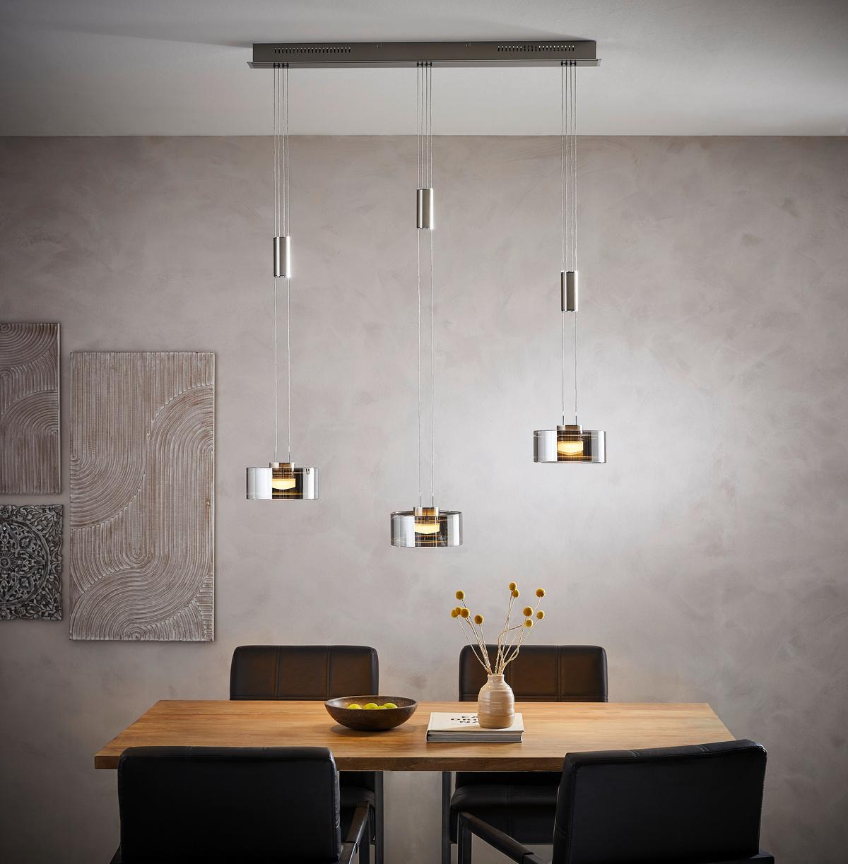 LAMPA WISZĄCA LED 60651 - kolor niklowy/kolor chromowy, Design, metal/szkło (95/20/100-160cm) - Fischer & Honsel