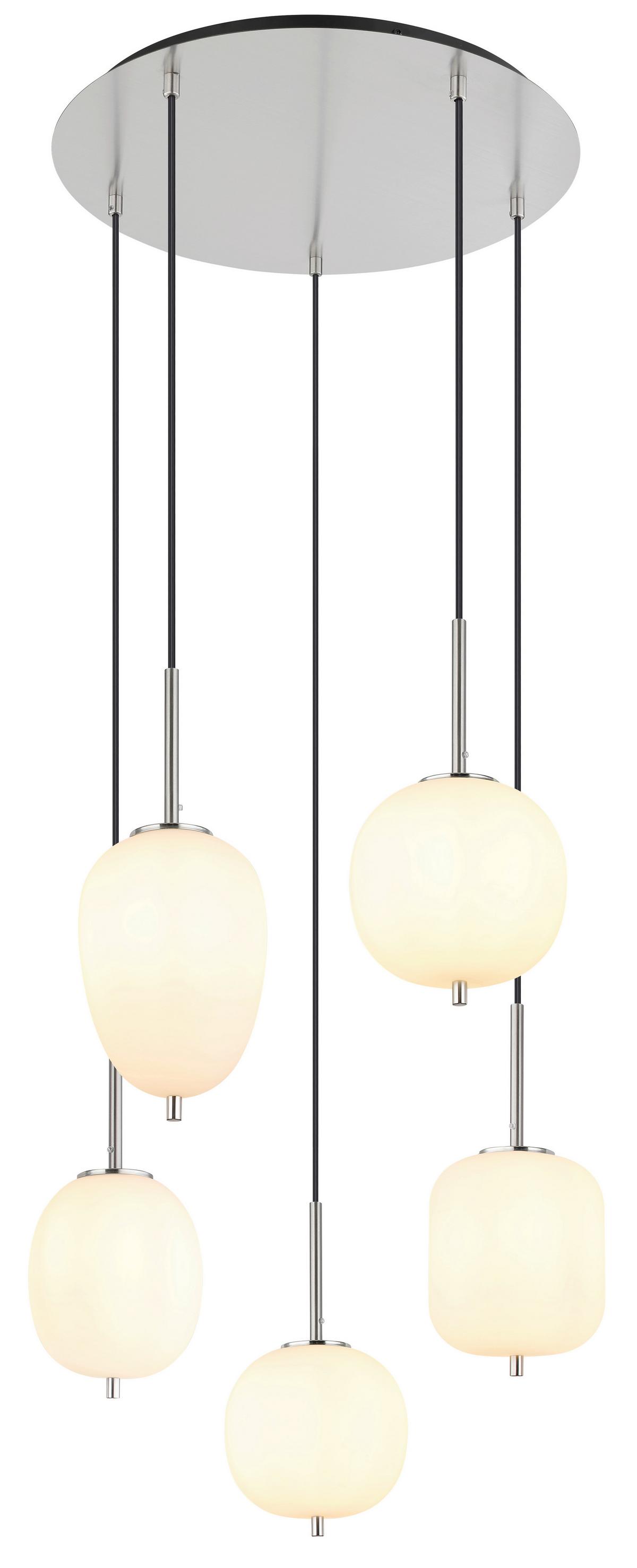 Hängeleuchte Blacky I Opal/Nickelfarben max.40Watt - Opal/Nickelfarben, Basics, Glas/Metall (57,5/150cm) - Globo
