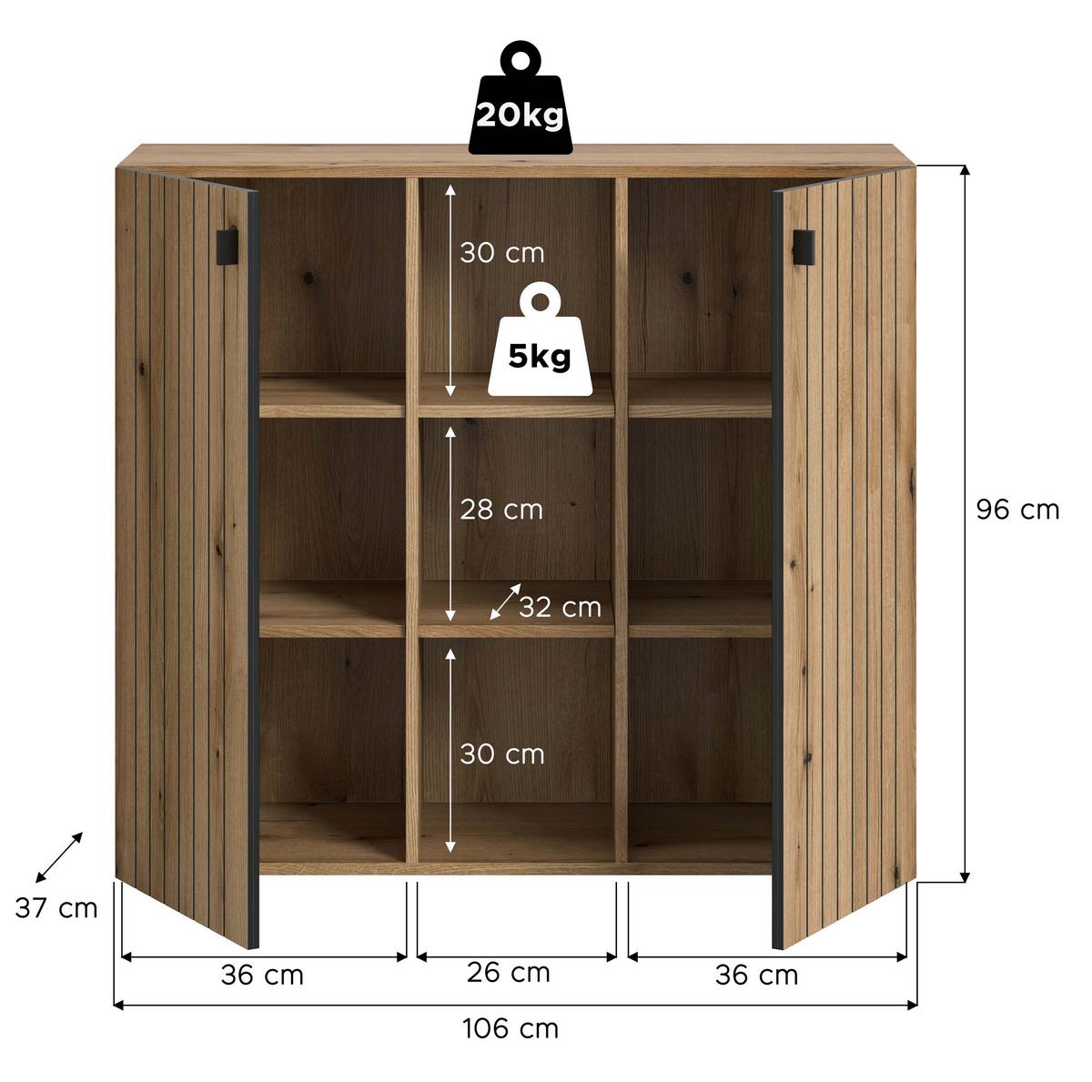 KOMMODE STATION - Eichefarben/Schwarz, Design, Holzwerkstoff/Kunststoff (106/96/37cm) - MID.YOU