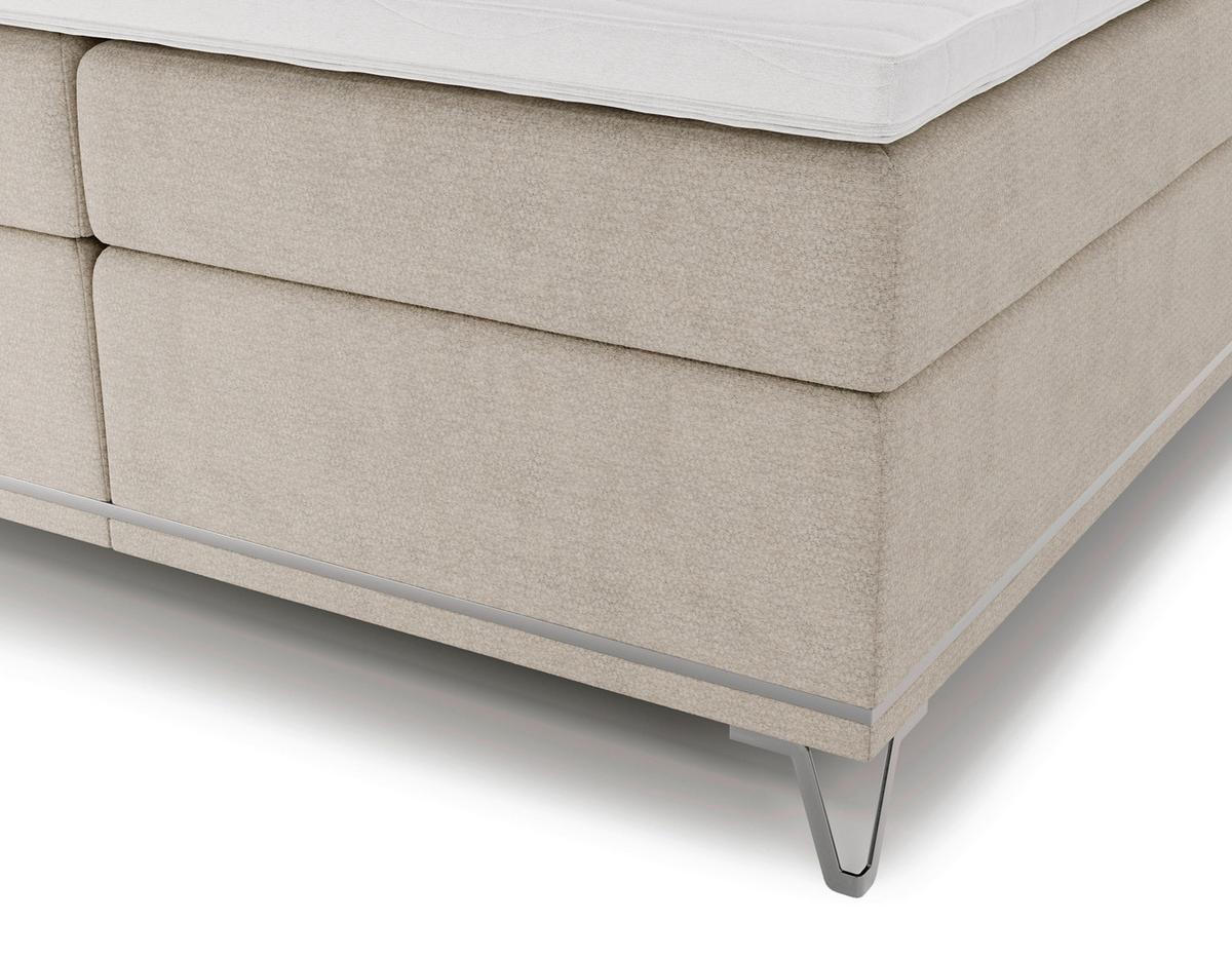 Boxspringbett Cromo Beige ca. 160x200cm - Beige/Silberfarben, Konventionell, Textil/Metall (160/200cm) - Premium Living
