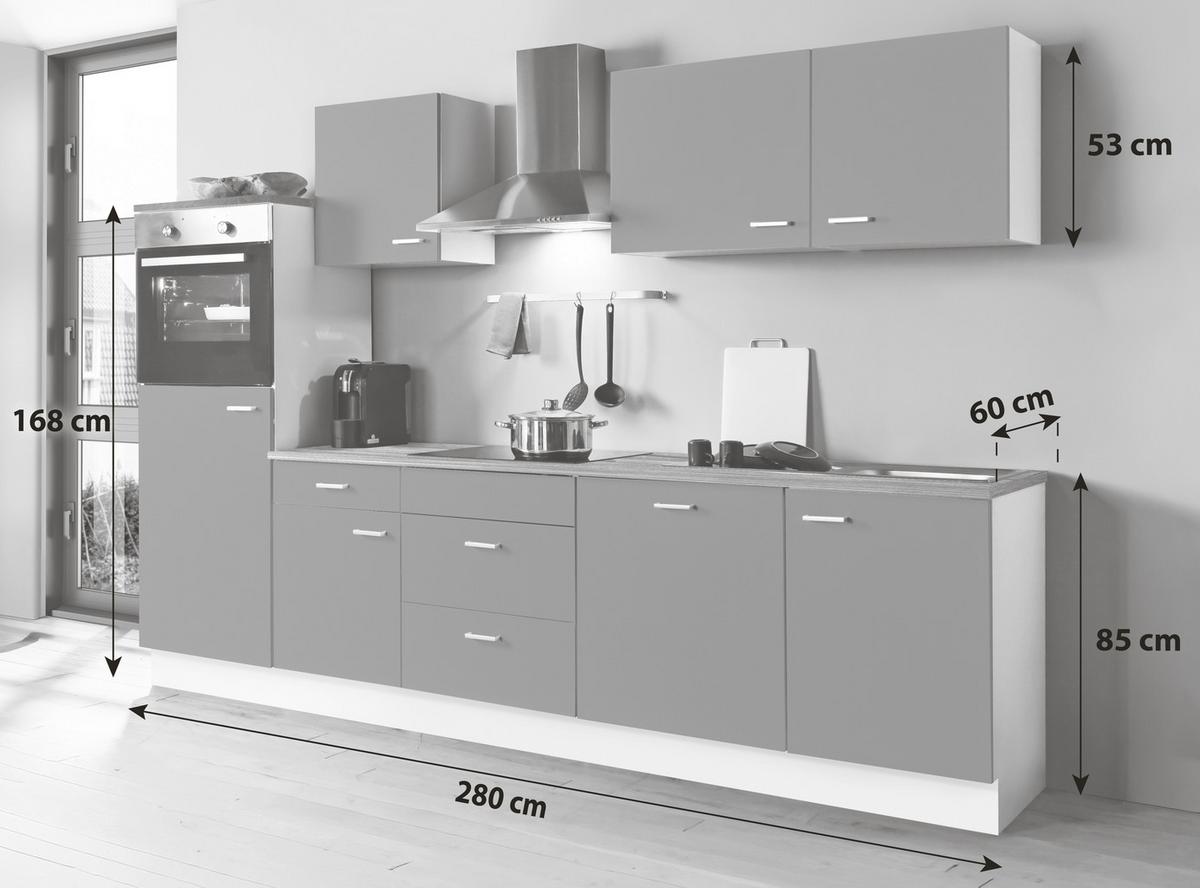 Küchenblock White-Classic Weiß B: ca. 280 cm - Silberfarben/Graphitfarben, KONVENTIONELL, Holzwerkstoff/Kunststoff (280cm) - Menke