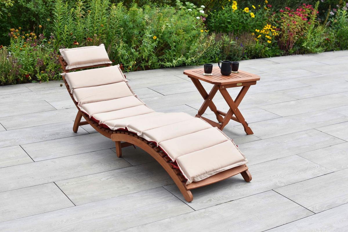 Gartenliege Ipanema Holz inkl. Auflage in Rot - Eukalyptusholzfarben/Beige, KONVENTIONELL, Holz/Textil - Gardenson