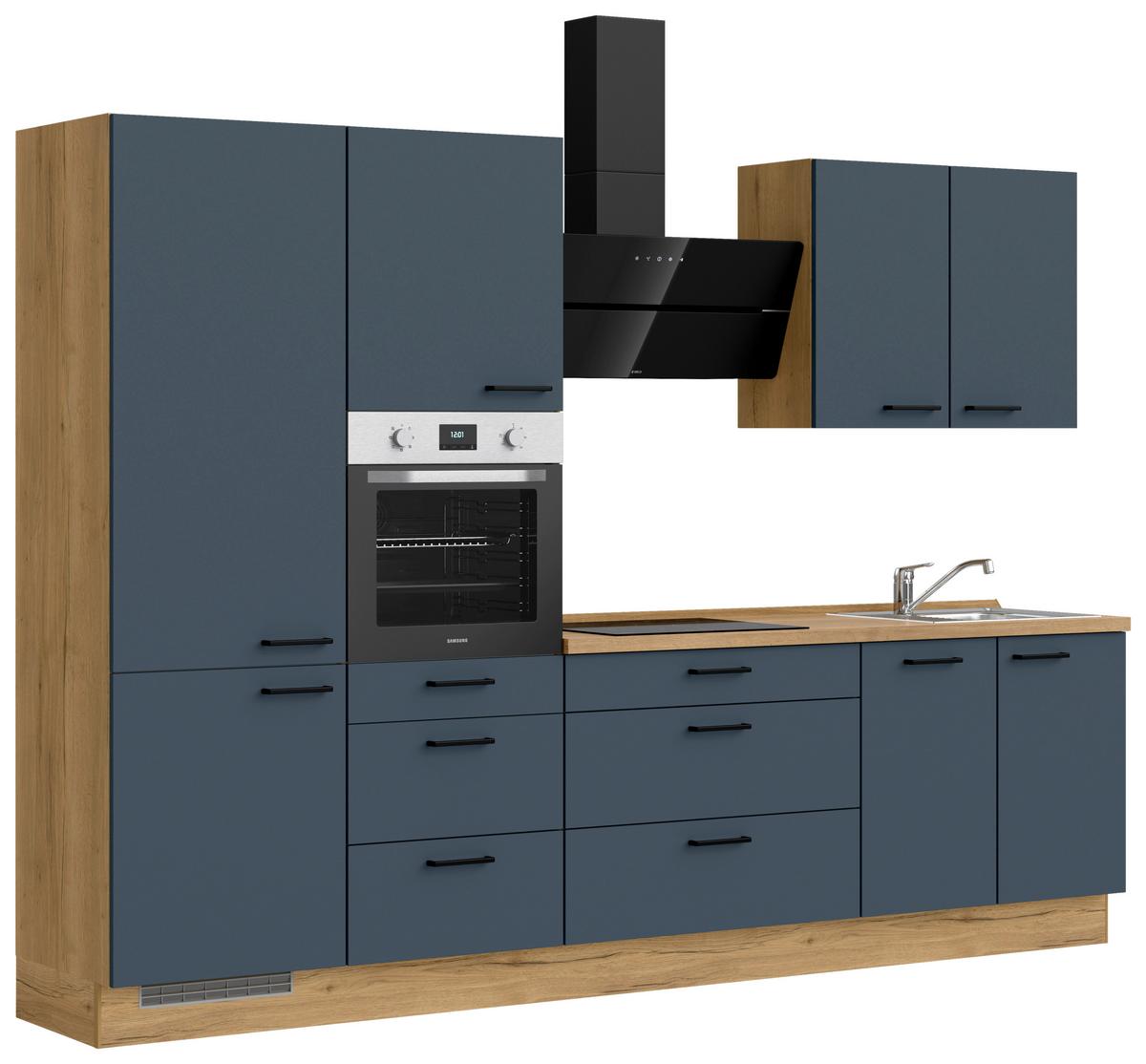 Küchenblock Easytouch High m. Geräten Dunkelblau - Eichefarben/Schwarz, MODERN, Holzwerkstoff/Metall (300cm) - Nobilia