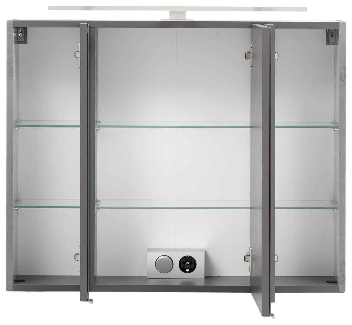 Badmöbel-Set 3-tlg inkl. LED Stockholm 80cm Weiß - Weiß/Grau, KONVENTIONELL, Holzwerkstoff (80cm) - Held