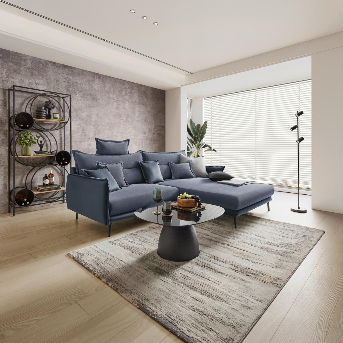 Ecksofa Nuovo Blaugrau - Blaugrau/Schwarz, MODERN, Textil/Metall (245/72-113/190cm) - Mömax
