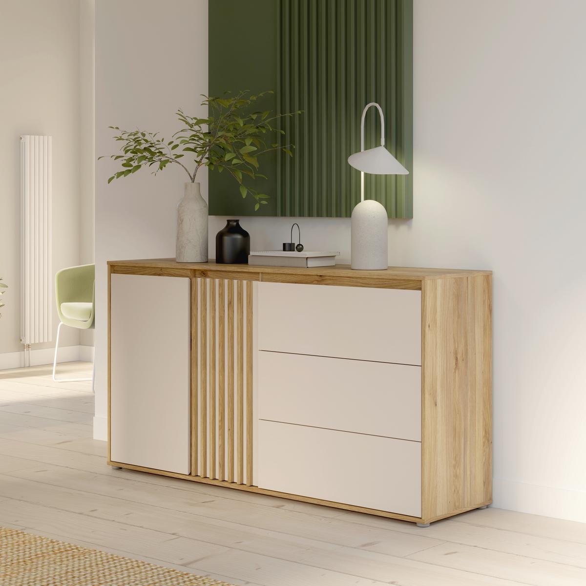 Komoda Eliston - siva/boje hrasta, Natur, drvni materijal/plastika (159,3/84,9/41,5cm) - Modern Living