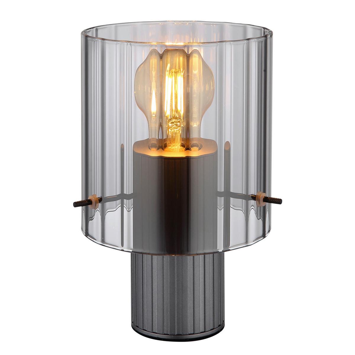 Tischleuchte Tulivar Dunkelgrau max. 40 Watt - Dunkelgrau, Design, Glas/Metall (14/22cm) - Globo