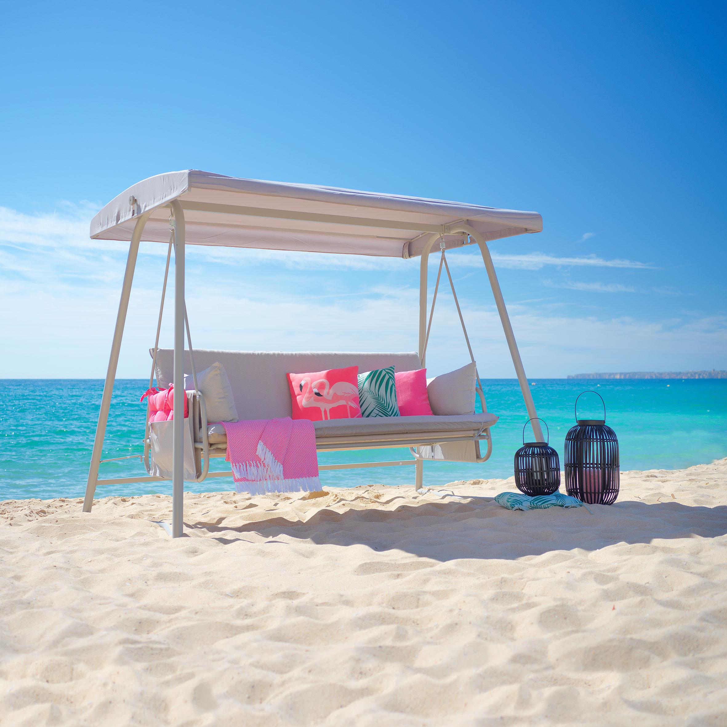 Hollywoodschaukel Montenegro in Grau mit Auflage - Champagner/Grau, MODERN, Textil/Metall (250/185/140cm) - Mömax modern living