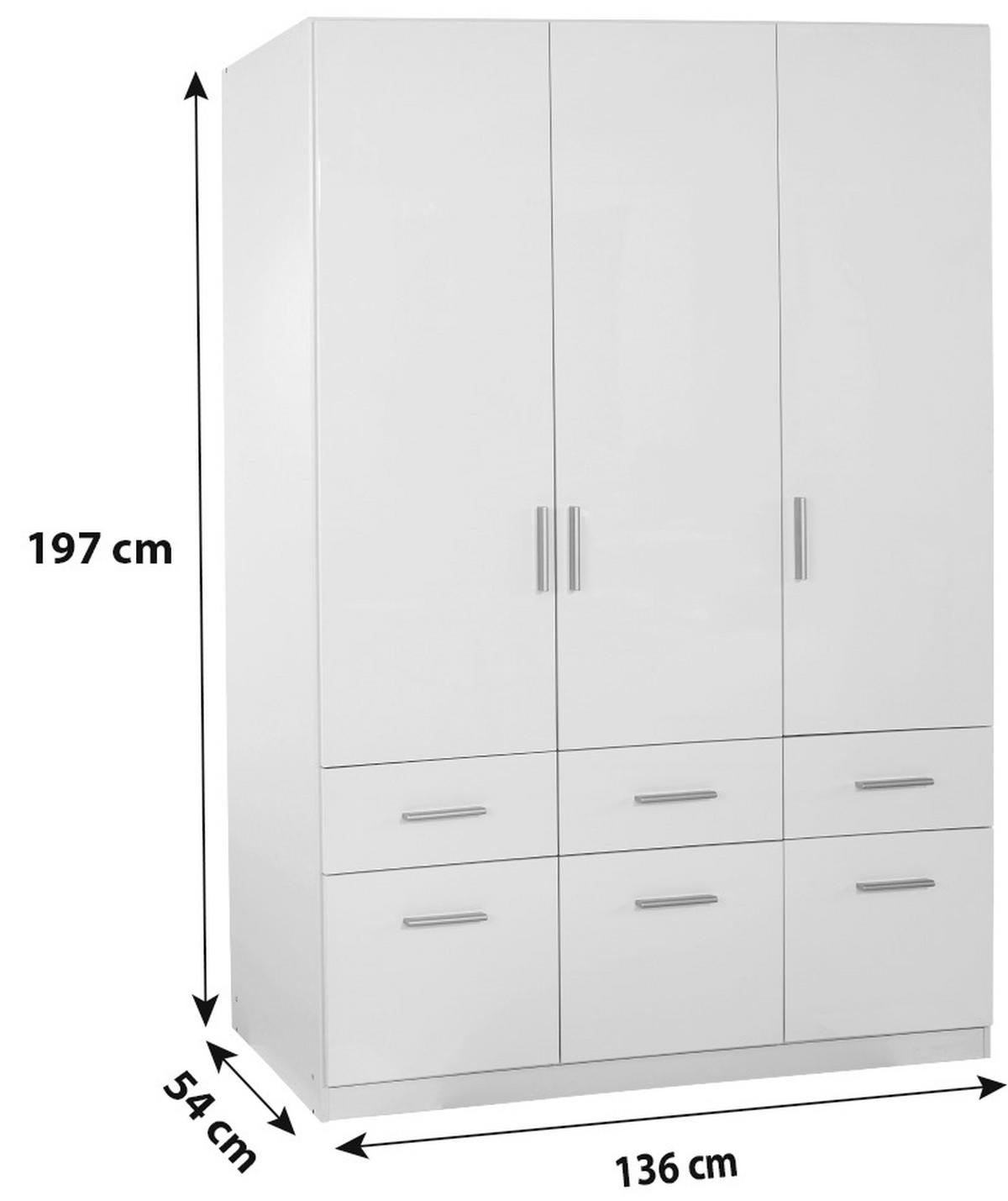 Dulap de haine Celle - alb/alb lucios intens, Modern, lemn (136/197/54cm)
