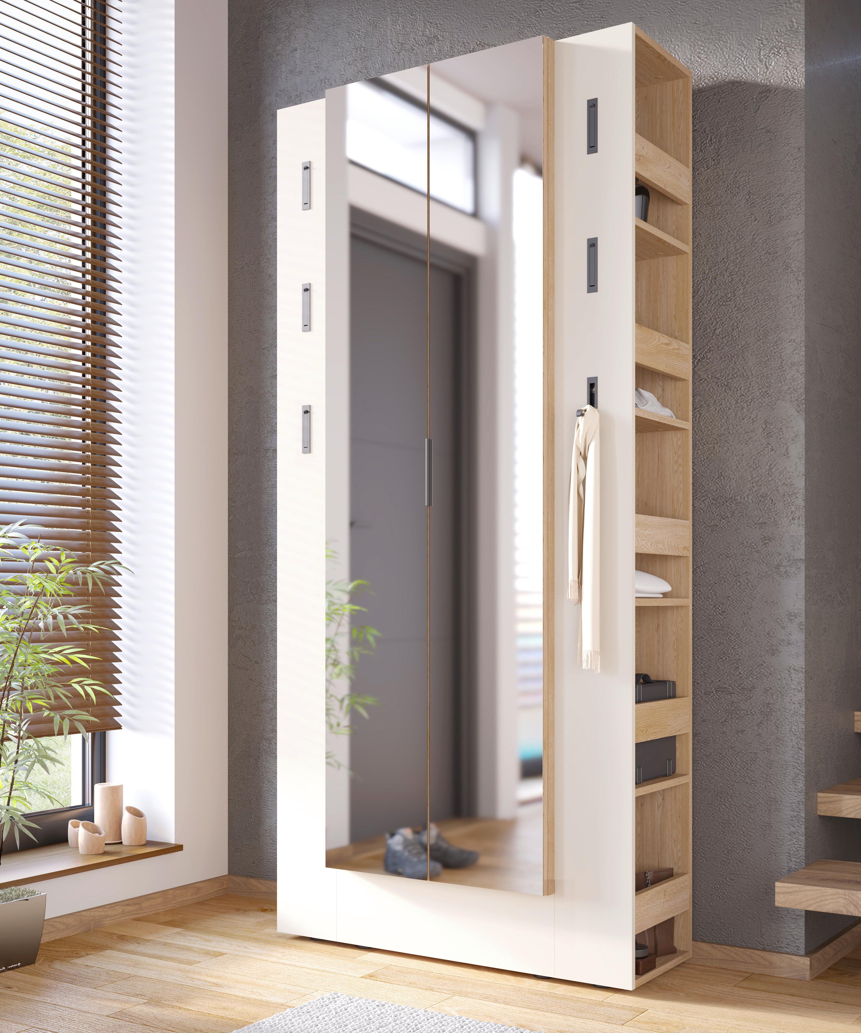 Dulap pentru hol SARINA - cașmir/culoare lemn stejar, Trend, sticlă/material pe bază de lemn (76/201,5/37cm) - Modern Living
