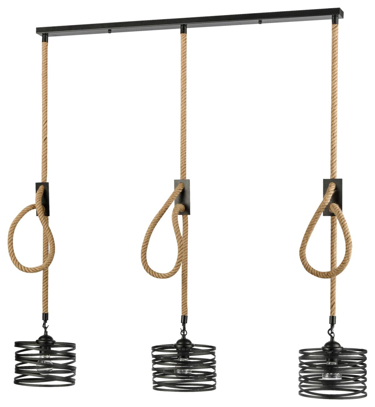 Hängeleuchte Everin max. 40 Watt - Schwarz/Naturfarben, MODERN, Naturmaterialien/Metall (75/100cm) - Modern Living