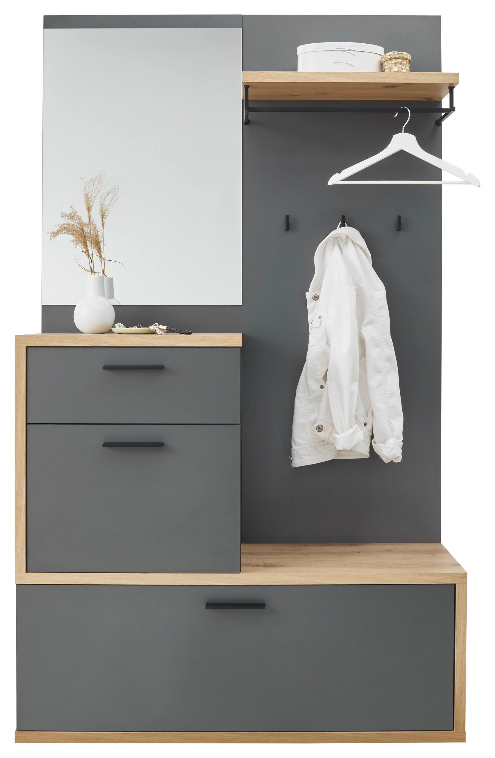 PRZEDPOKÓJ LOUIS - kolor dębowy/ciemnoszary, Design, materiał drewnopochodny/szkło (115/197/38cm)