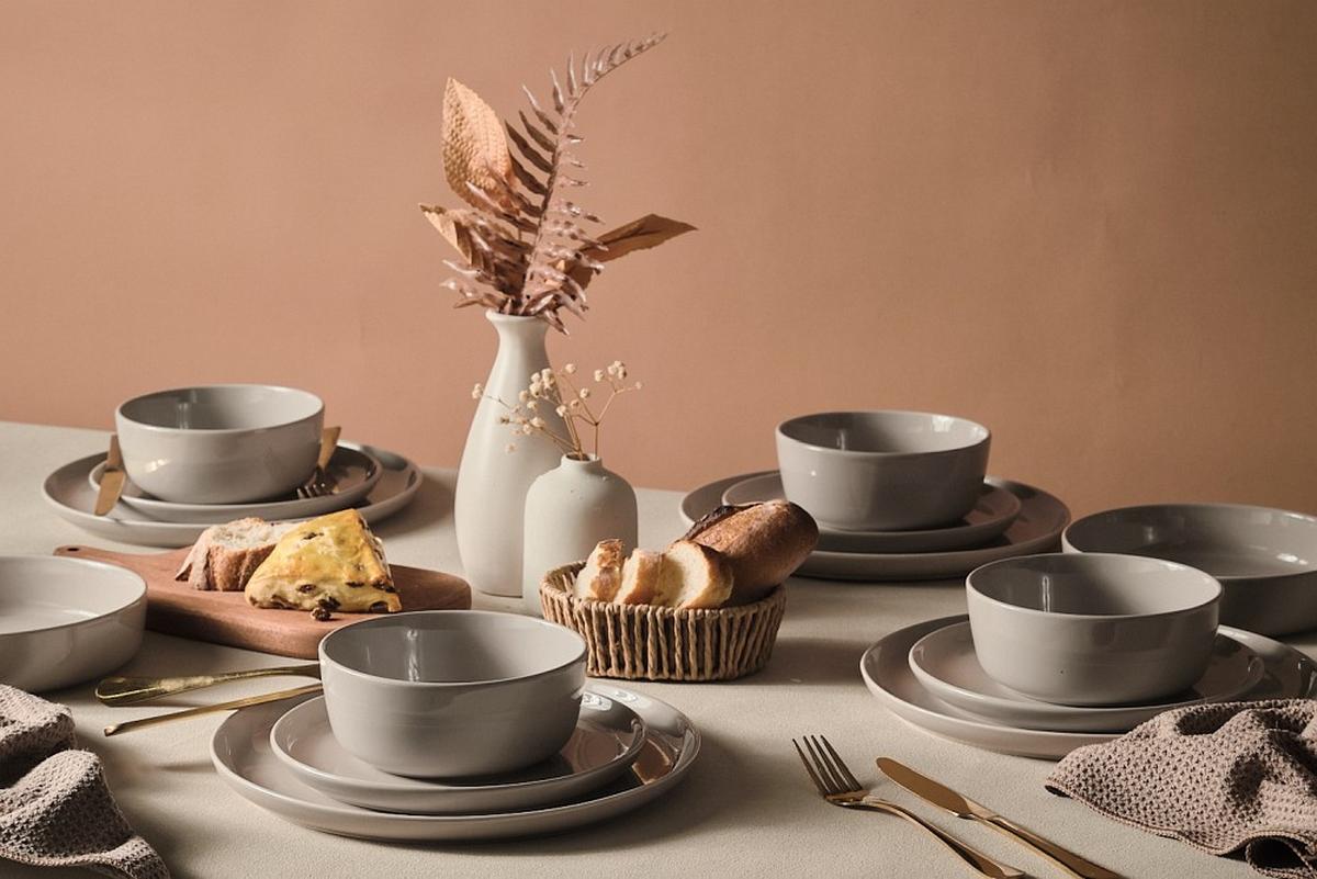 SERWIS OBIADOWO-ŚNIADANIOWY COLORI GRIGIO - szary, Trend, ceramika - Novel