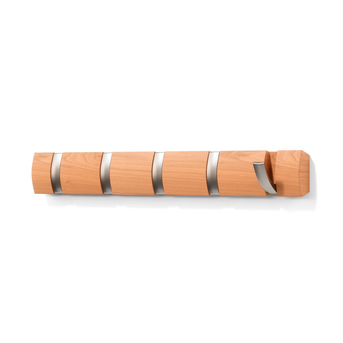 Zidna Vješalica Flip 5 - prirodne boje, Moderno, drvo/plastika (51/6/3cm) - Modern Living