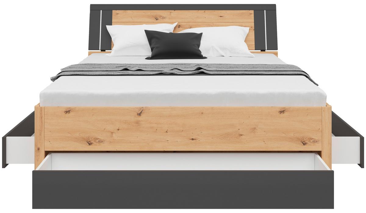 Stauraumbett in Eiche Artisan ca. 160x200cm - Graphitfarben/Eiche Artisan, KONVENTIONELL, Holzwerkstoff (160/200cm) - Mömax